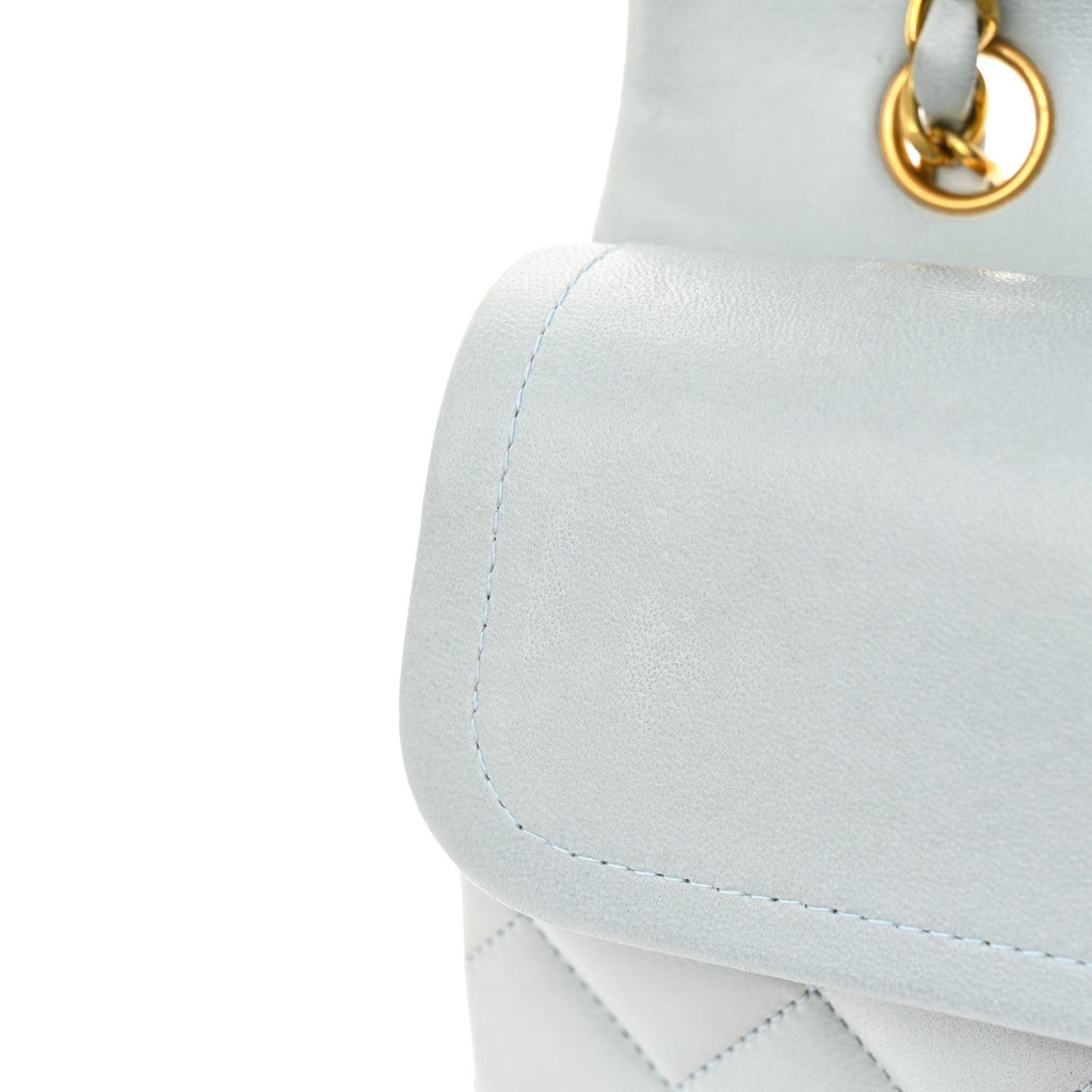 Lambskin Quilted Medium Double Flap Light Blue