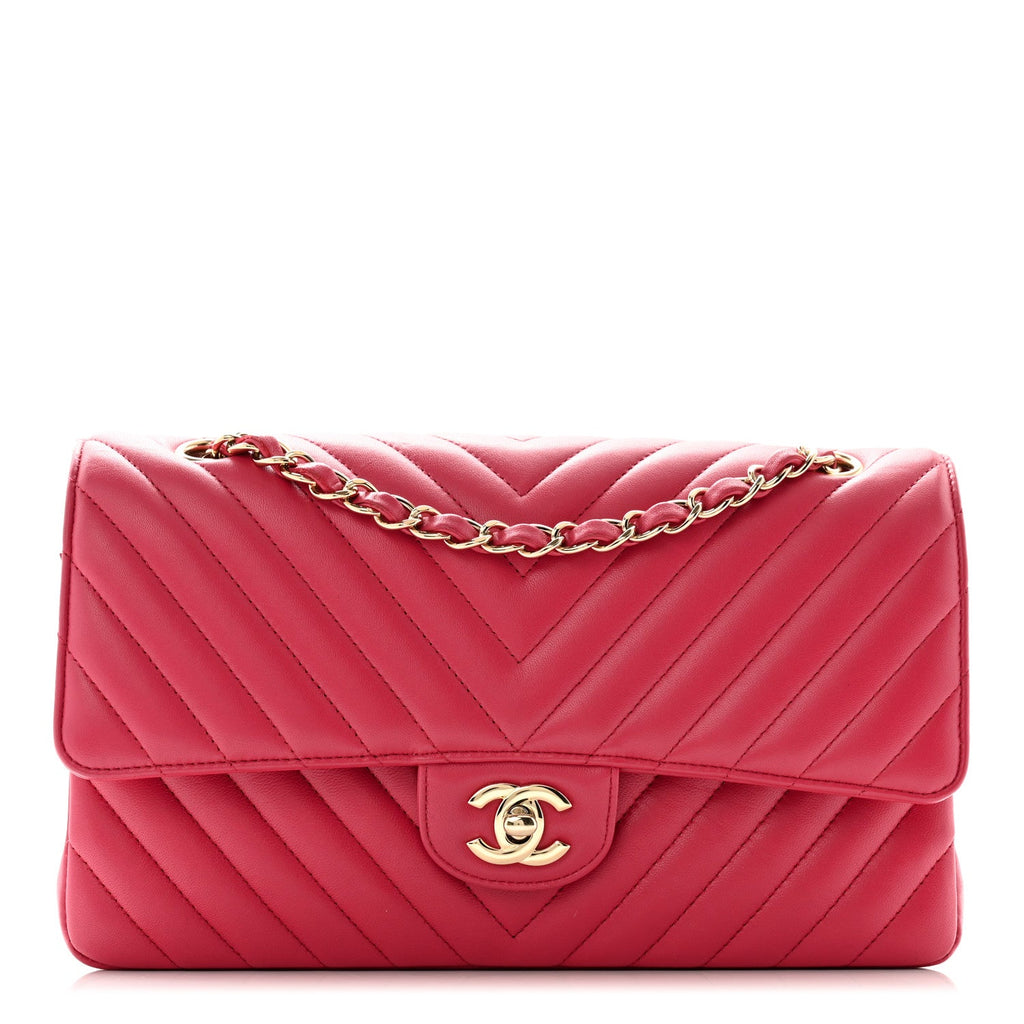Lambskin Chevron Quilted Small Double Flap Pink