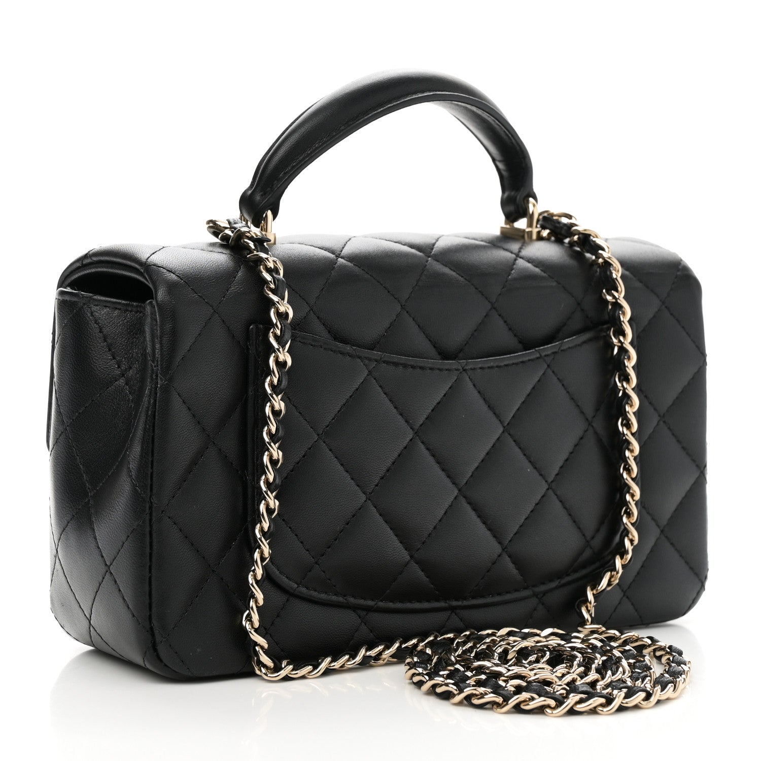 Lambskin Quilted Mini Top Handle Rectangular Flap Black