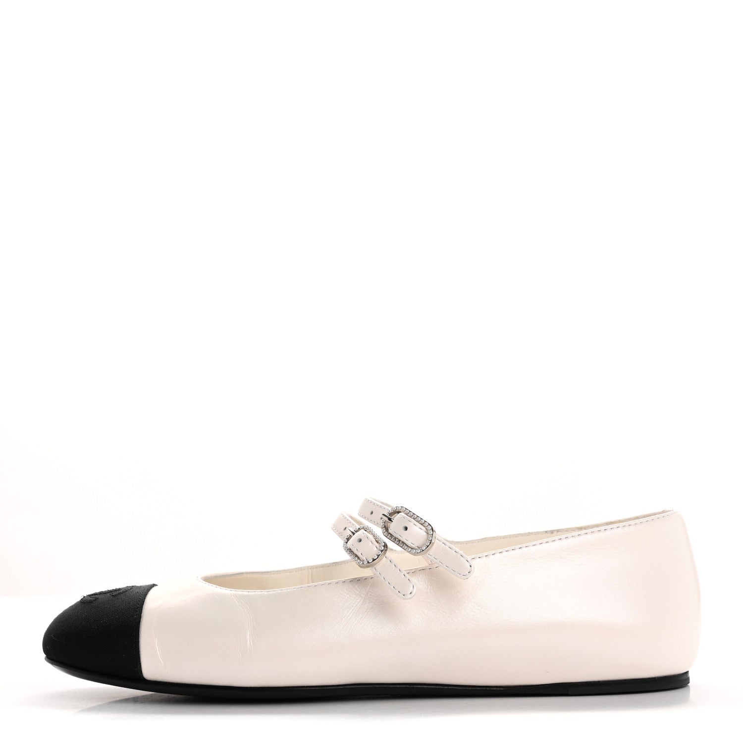 Lambskin Grosgrain Pearl Mary Jane Flats 36 White Black