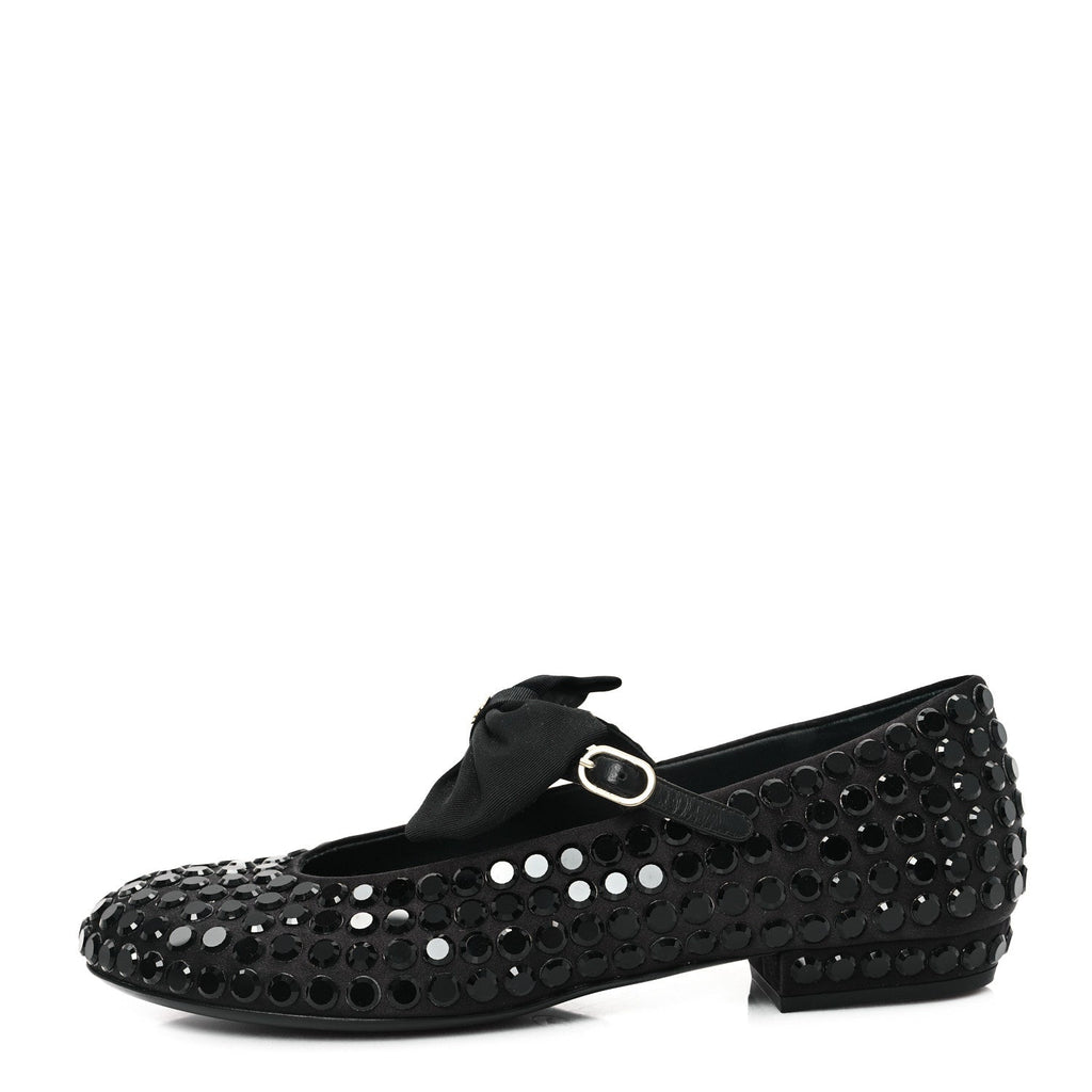 Satin Strass Bow Mary Jane Flats 37 Black