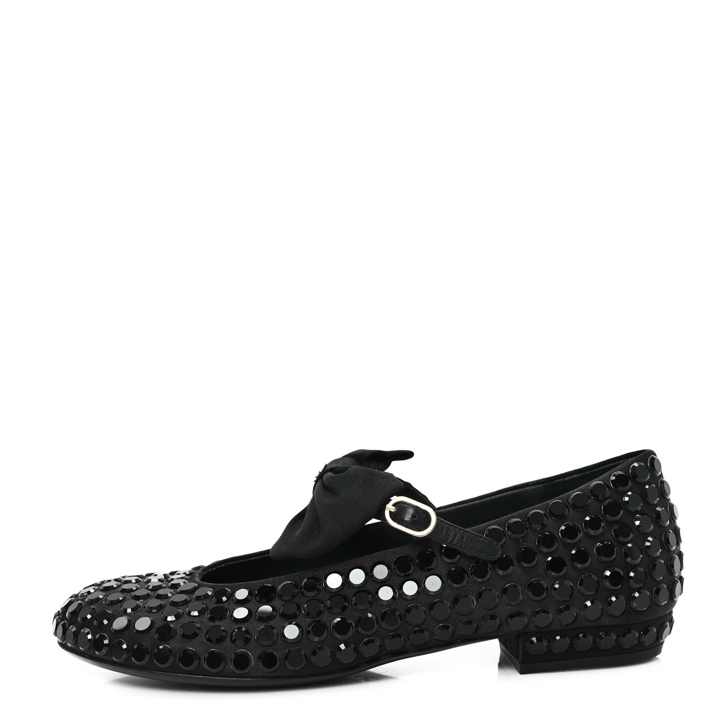 Satin Strass Bow Mary Jane Flats 37 Black