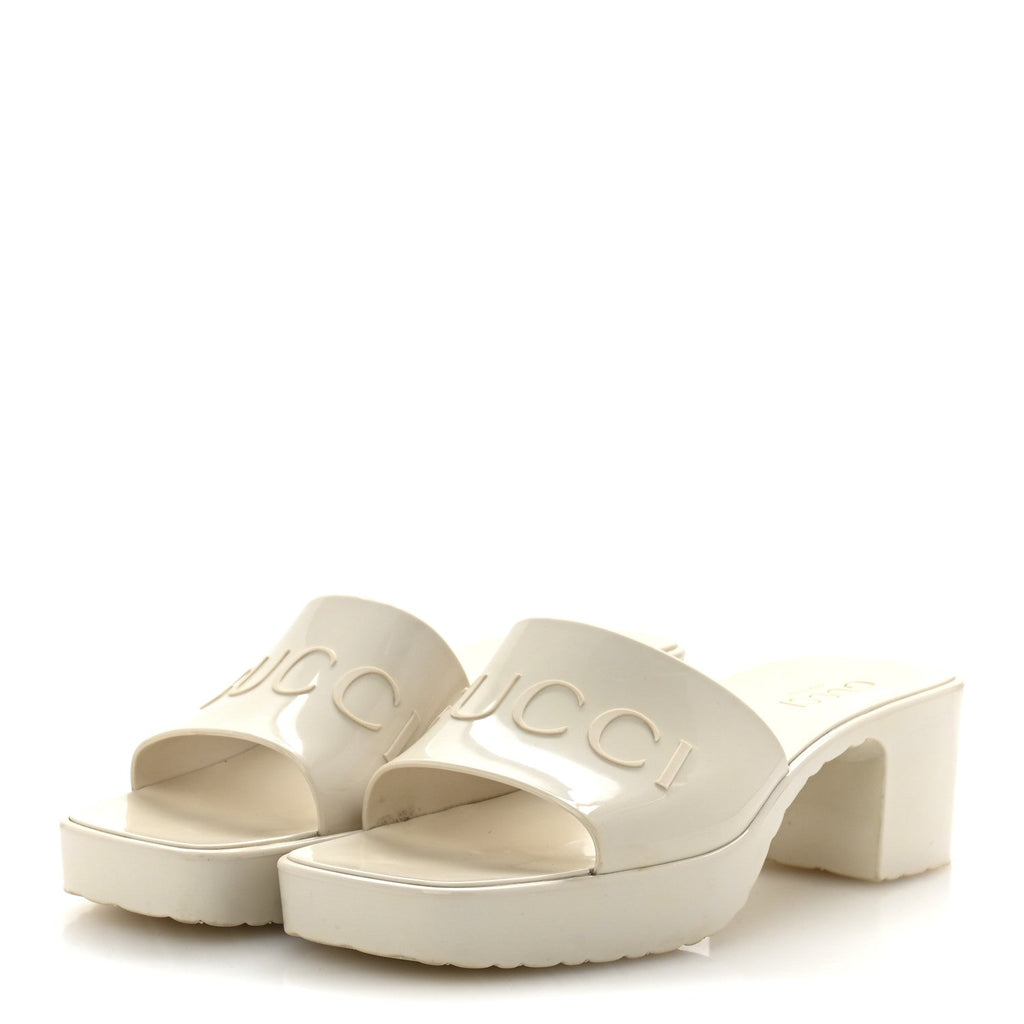 Rubber Gucci Logo Womens Platform 20/60mm Slide Sandals Mystic White