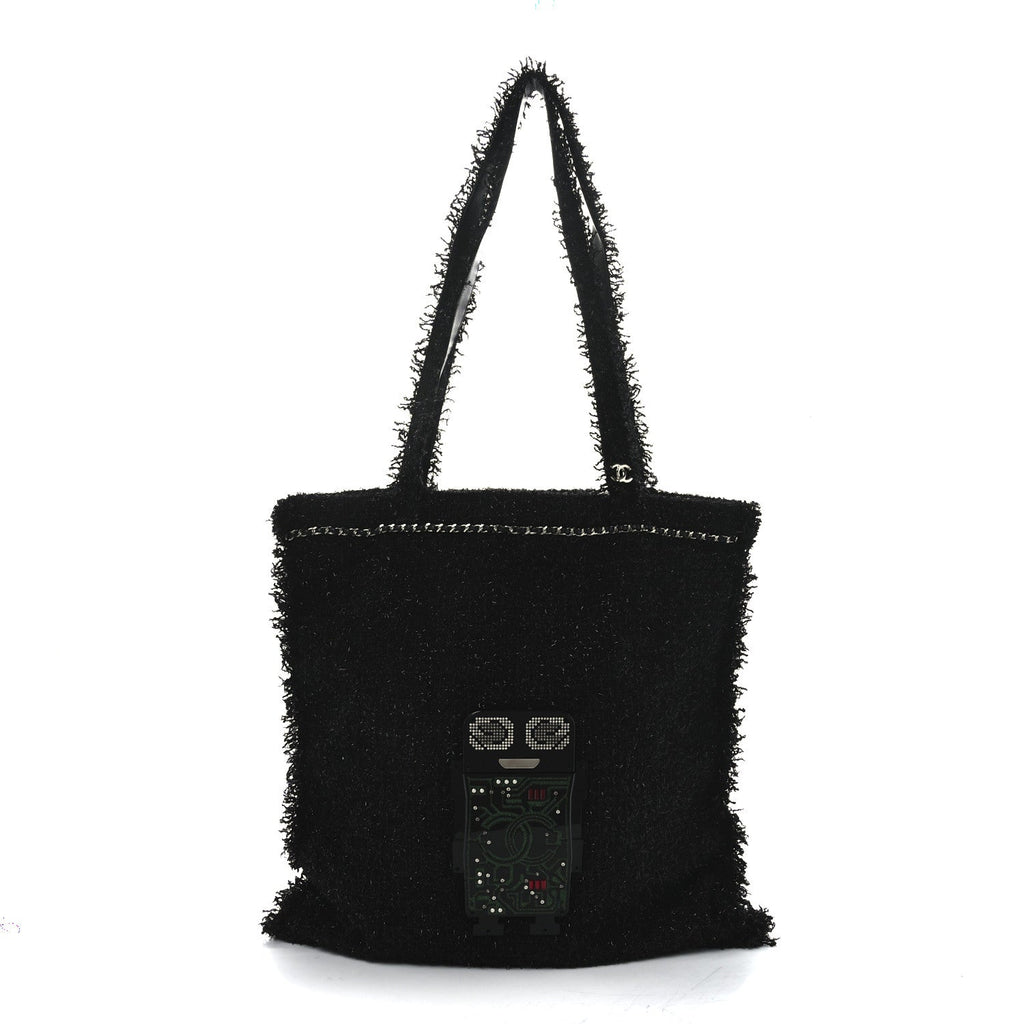 Tweed Resin Strass Large Robot Shopping Bag Black