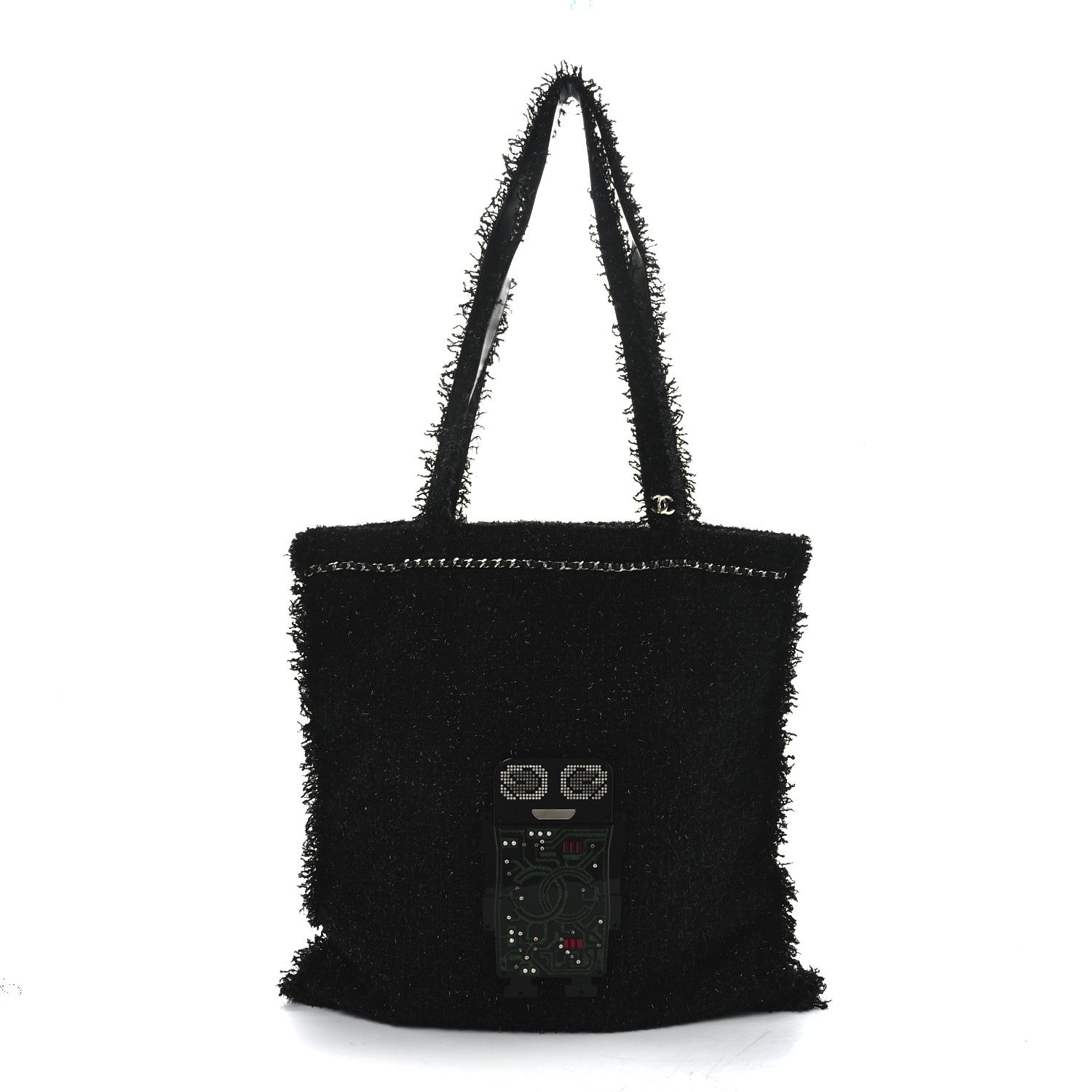 Tweed Resin Strass Large Robot Shopping Bag Black