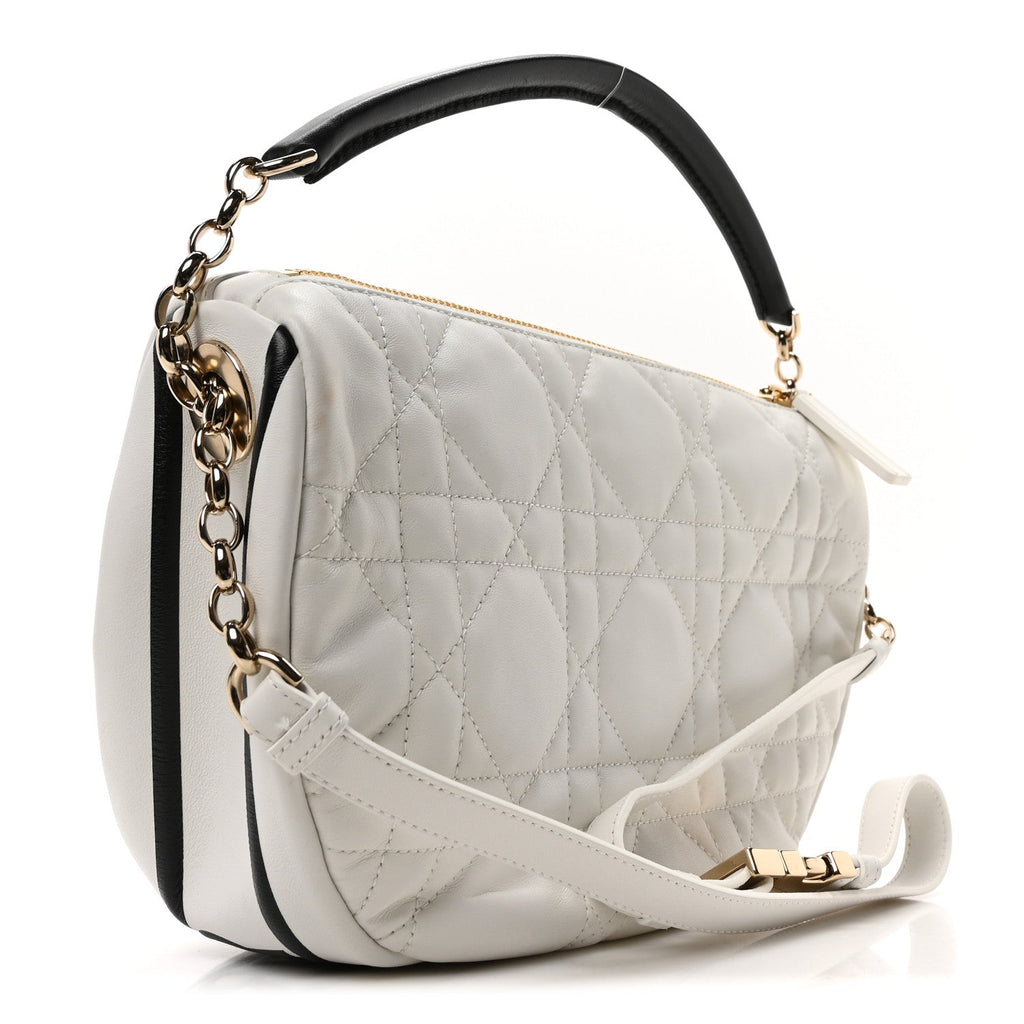 Lambskin Cannage Medium Dior Vibe Hobo Bag White