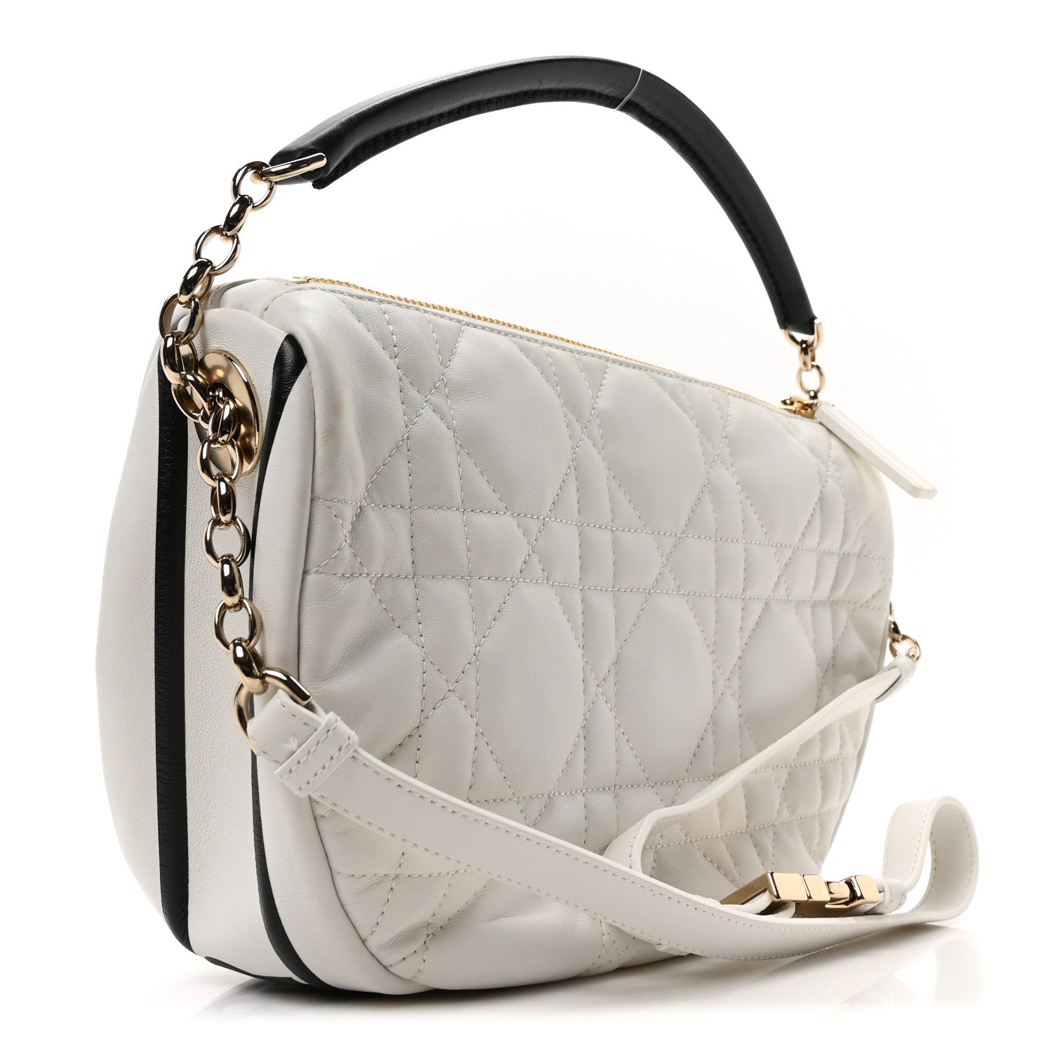 Lambskin Cannage Medium Dior Vibe Hobo Bag White