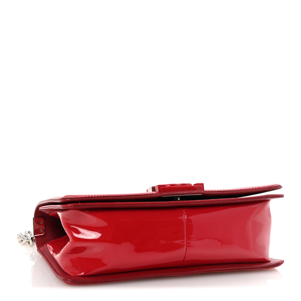 Patent Calfskin Quilted Medium Plexiglass Boy Flap Red