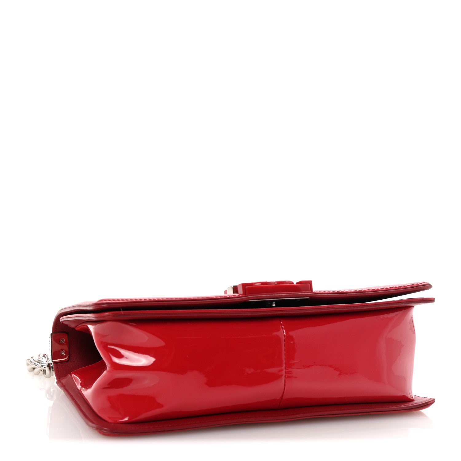 Patent Calfskin Quilted Medium Plexiglass Boy Flap Red