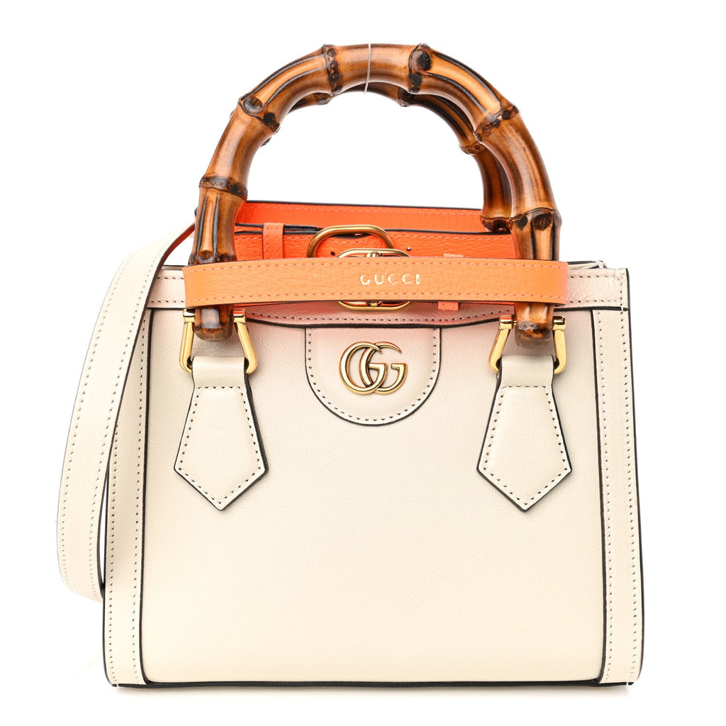 Wonka Grain Calfskin Mini Diana Tote Bag Mystic White Orange Fluo