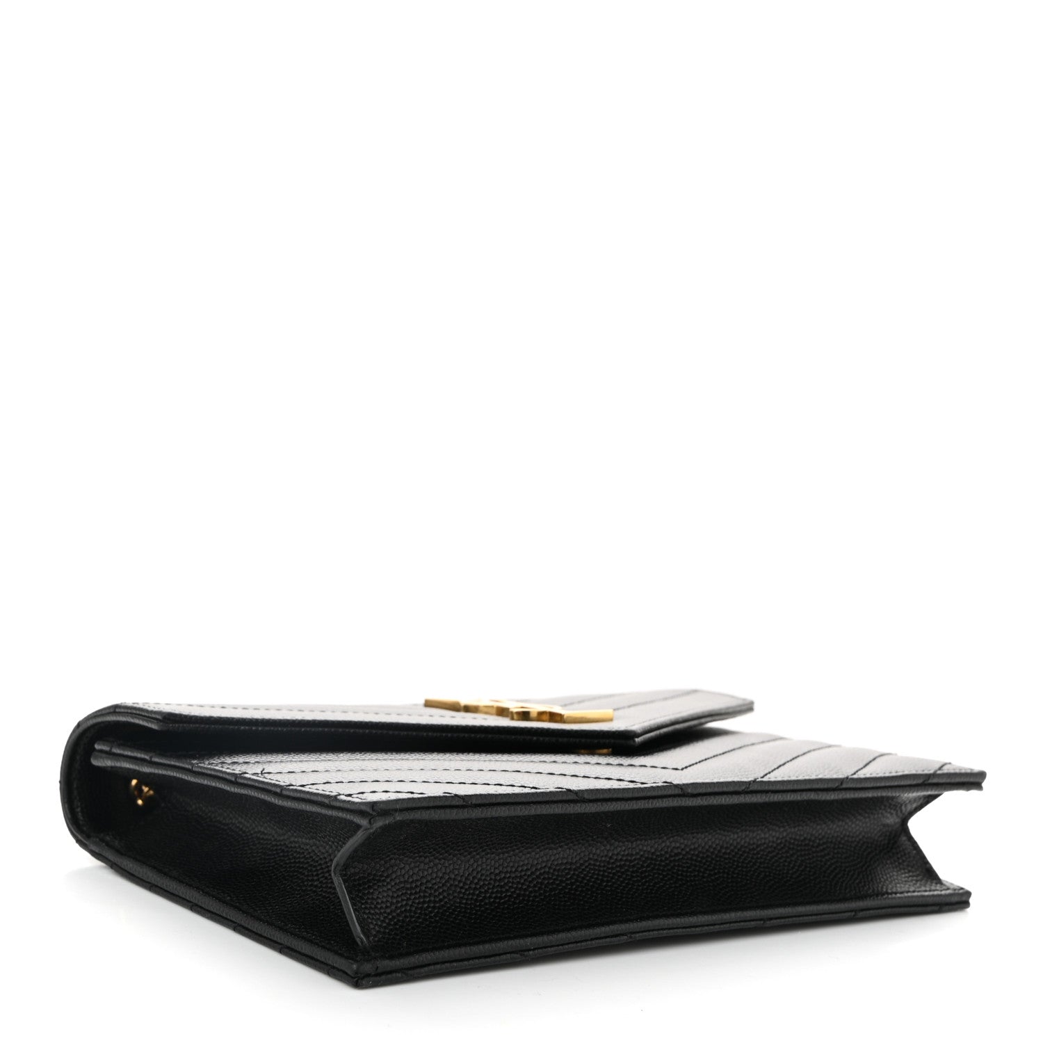 Grain De Poudre Matelasse Chevron Monogram Envelope Chain Wallet Black