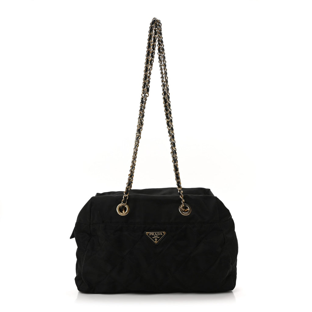 Nylon Tessuto Quilted Shoulder Bag Black