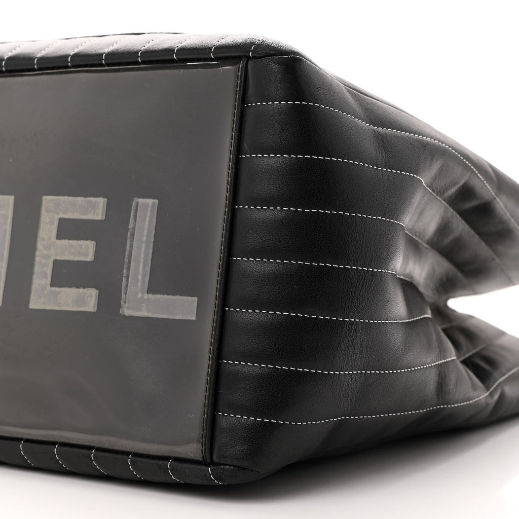 Lambskin Vertical Quilted Large Mademoiselle Tote Black