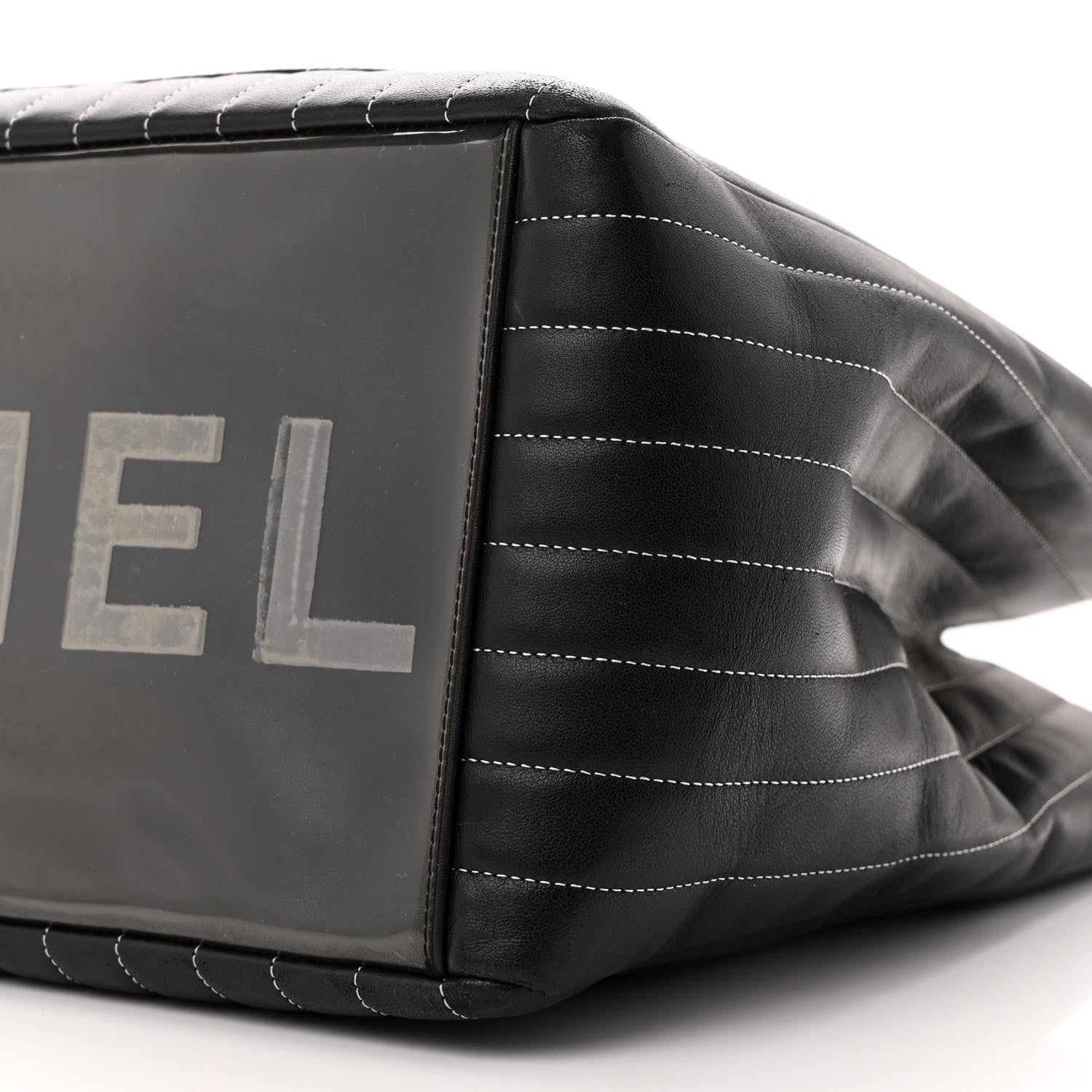 Lambskin Vertical Quilted Large Mademoiselle Tote Black