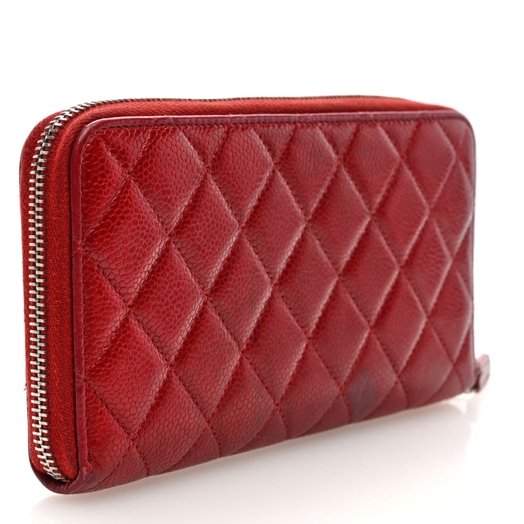 Caviar Quilted Large Gusset Zip Around Wallet Red