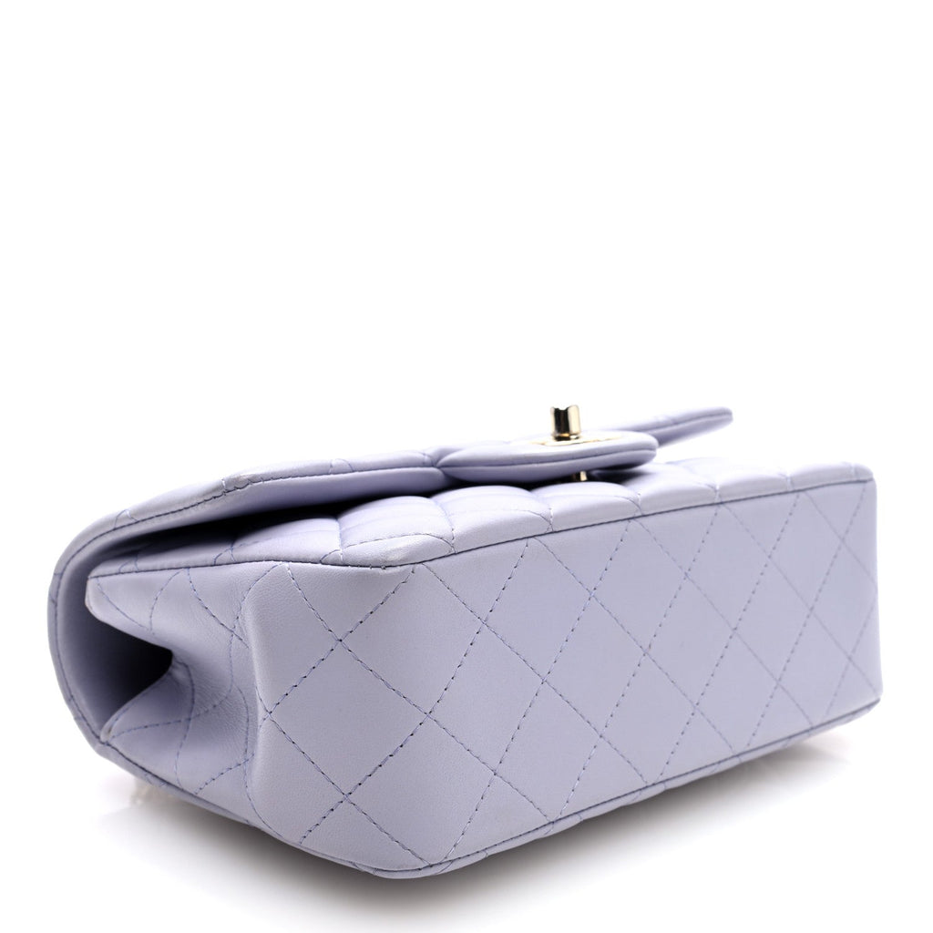 Lambskin Quilted Mini Top Handle Rectangular Flap Light Purple