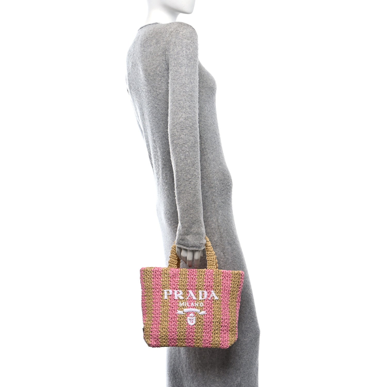 Yarn Raffia Effect Crochet Striped Small Logo Tote Naturale Petalo