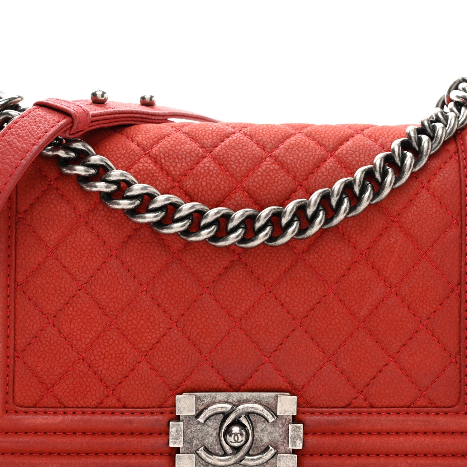 Iridescent Caviar Quilted Medium Boy Flap Red