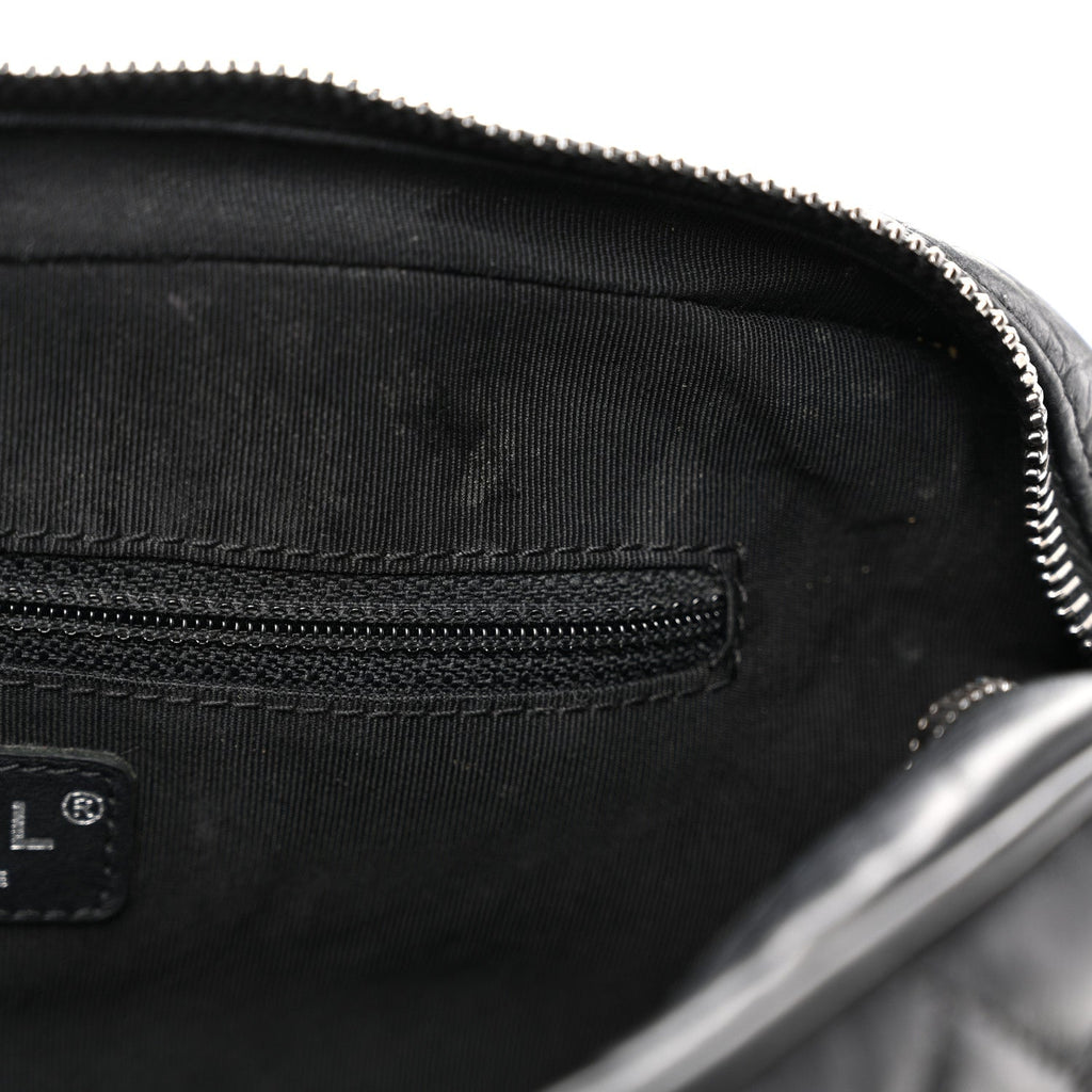 Crumpled Calfskin Quilted Medium Casual Rock Flap Black