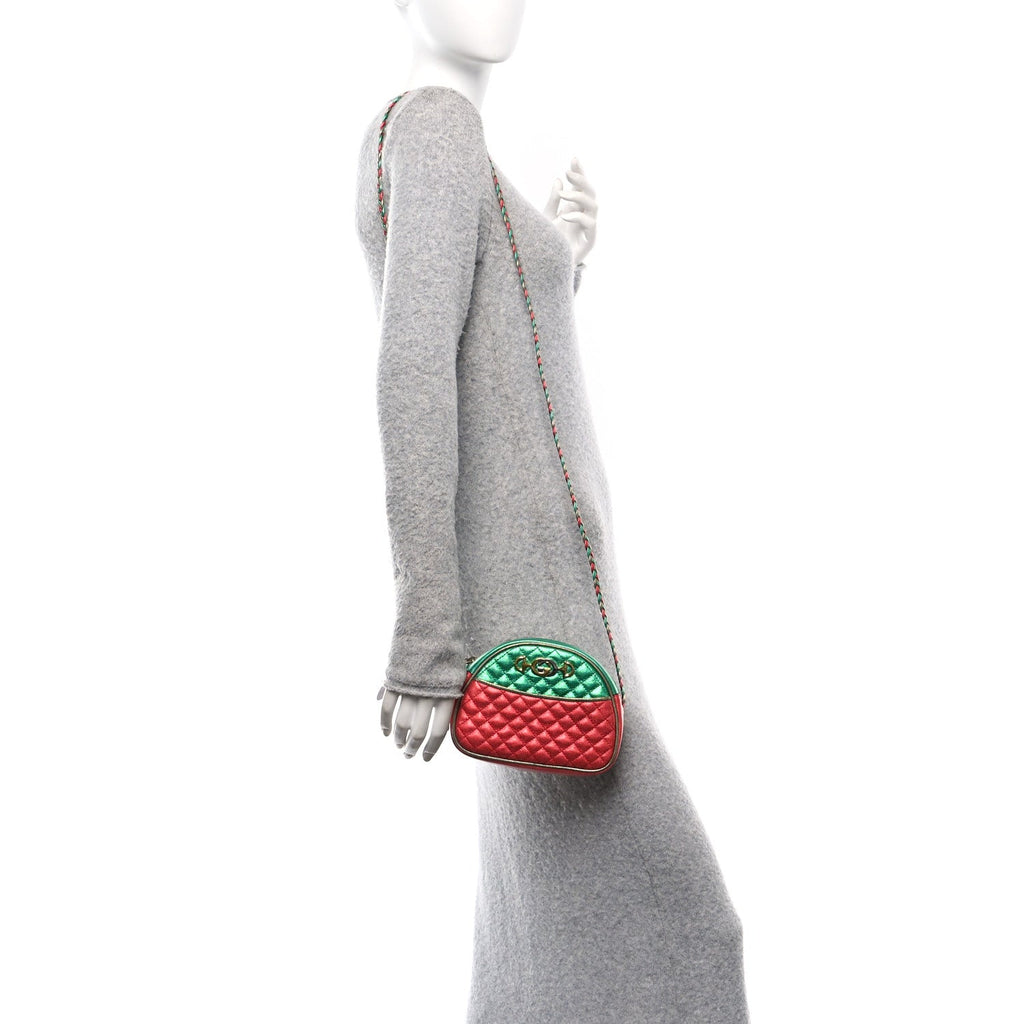 Laminated Nappa Trapuntata Mini Zumi Dome Shoulder Bag Rosso Jasmine Green Rame