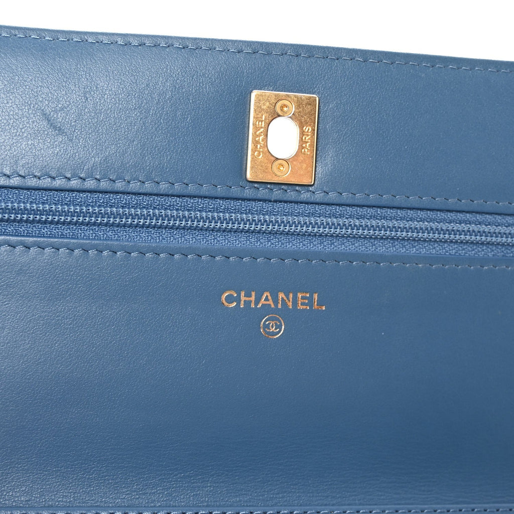 Denim Quilted CC Pearl Crush Wallet on Chain WOC Blue