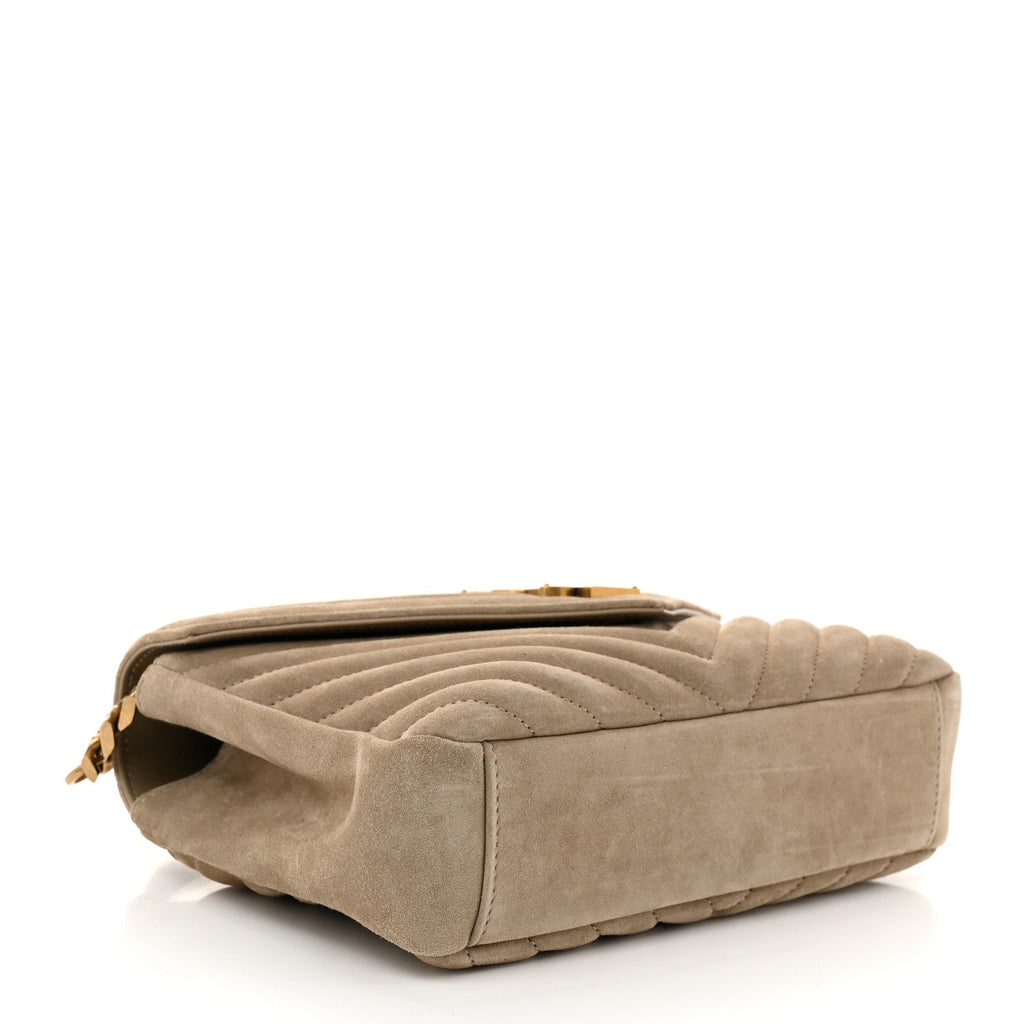 Suede Matelasse Chevron Monogram Medium College Bag Matte Gold