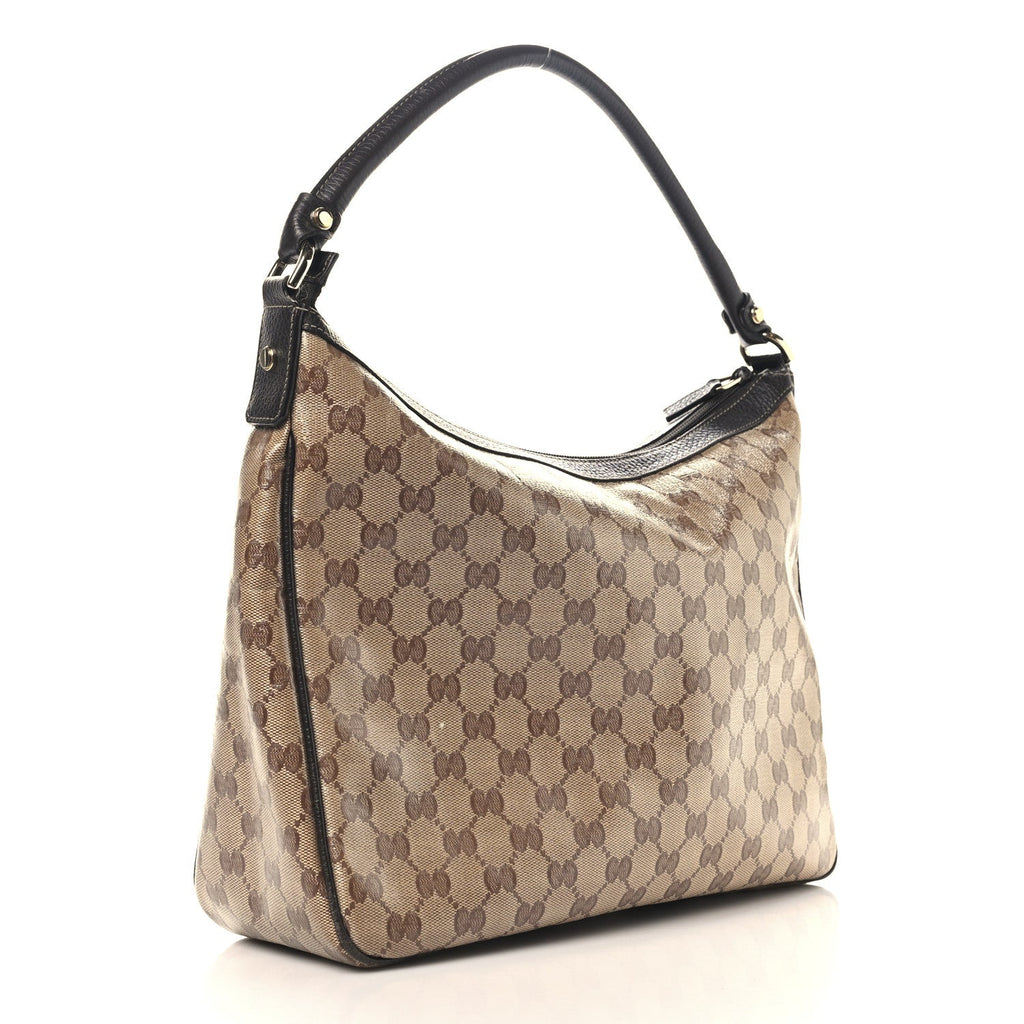 Crystal Monogram Medium Abbey Pocket Hobo Tote Dark Brown