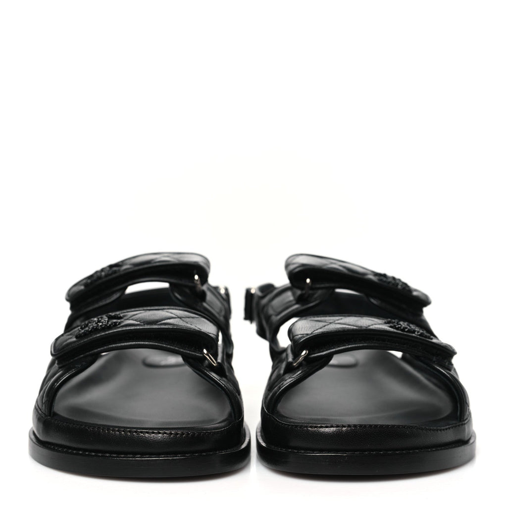 Lambskin Velcro Dad Sandals 40 Black
