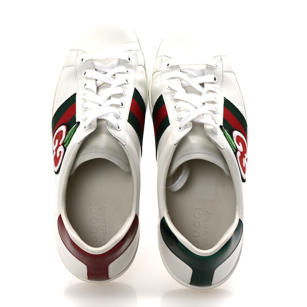 Calfskin Web GG Apple Embroidered Ace Sneakers 9.5 White