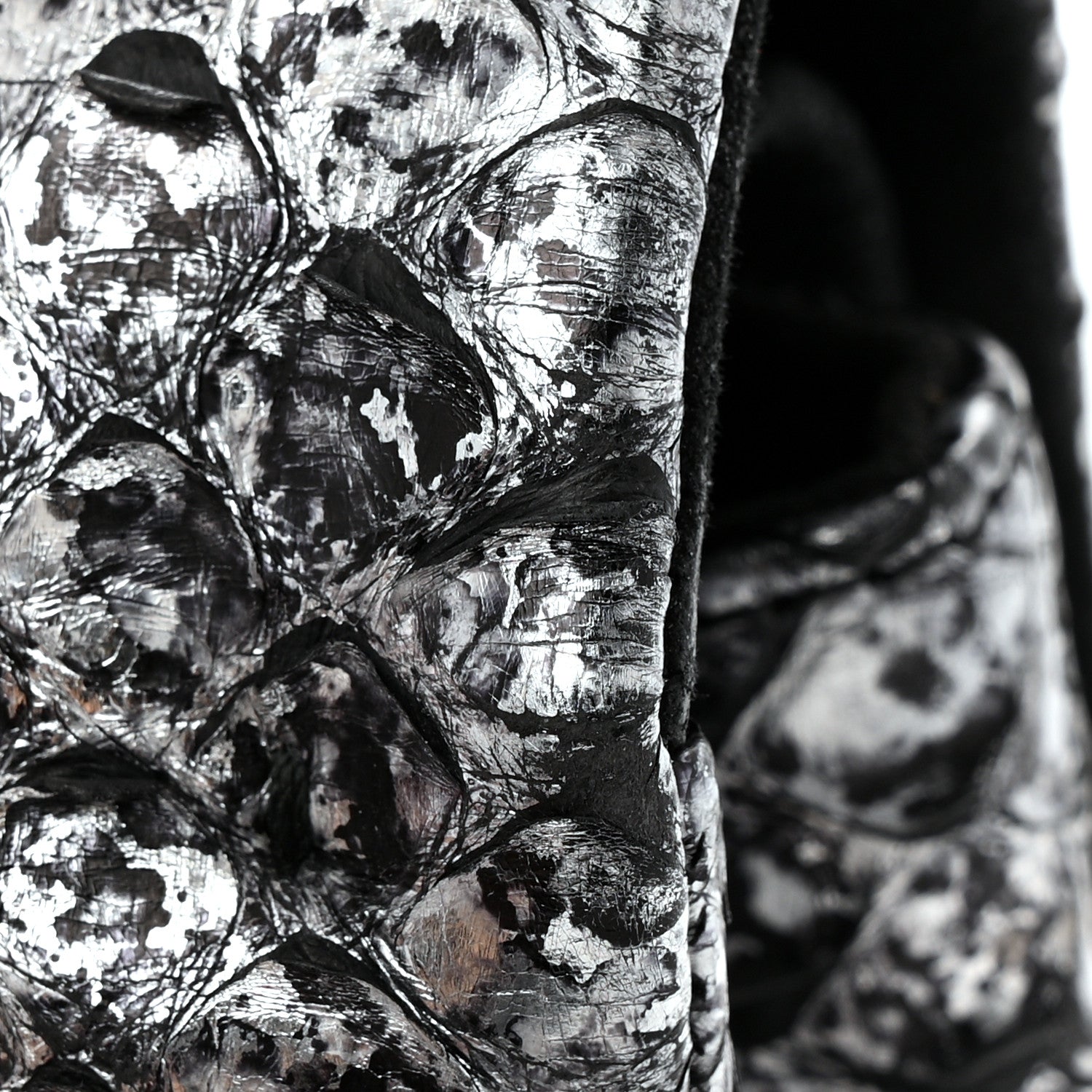 Metallic Snakeskin Medium Double Flap Black Silver