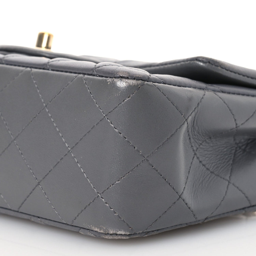 Lambskin Quilted Mini Rectangular Flap Dark Grey