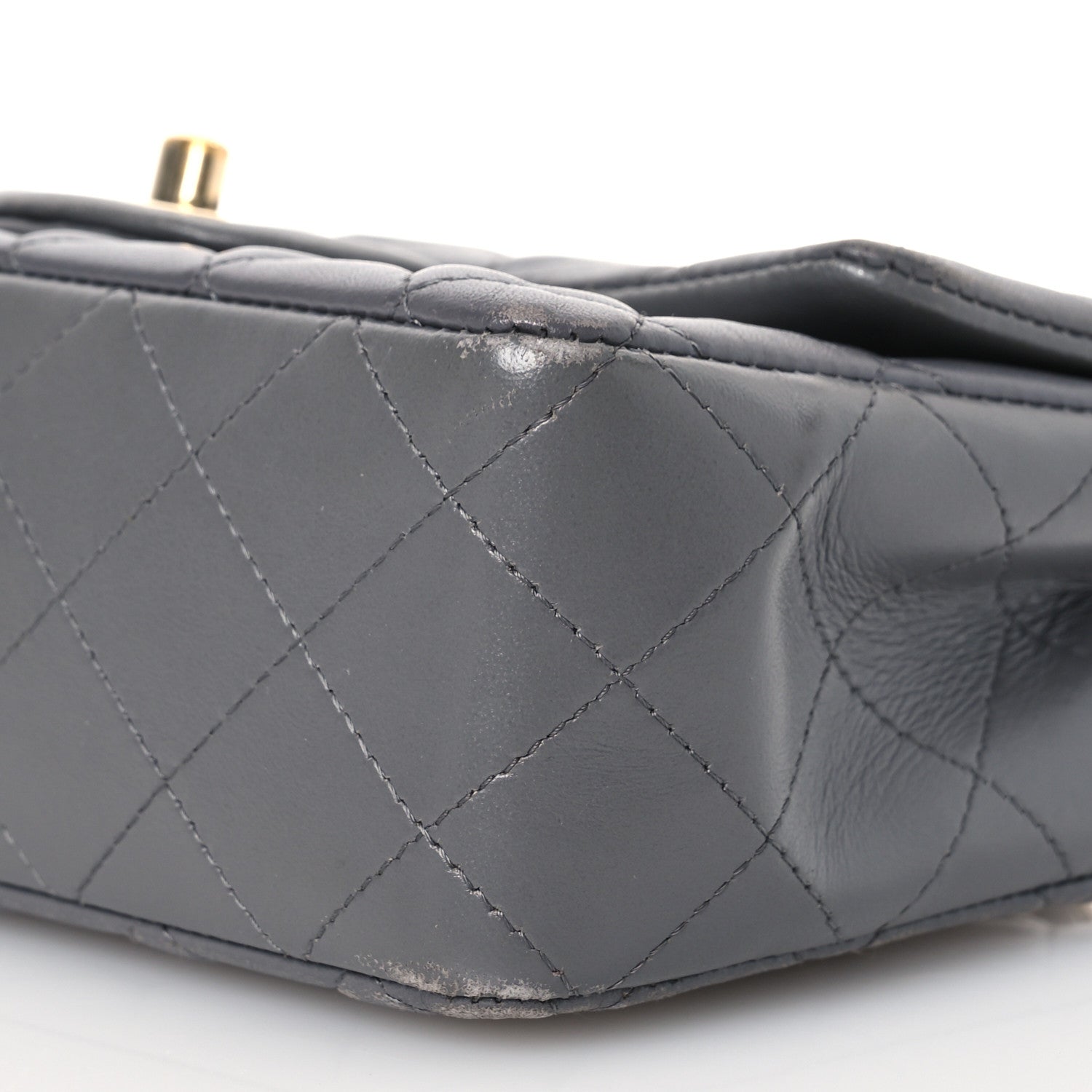 Lambskin Quilted Mini Rectangular Flap Dark Grey