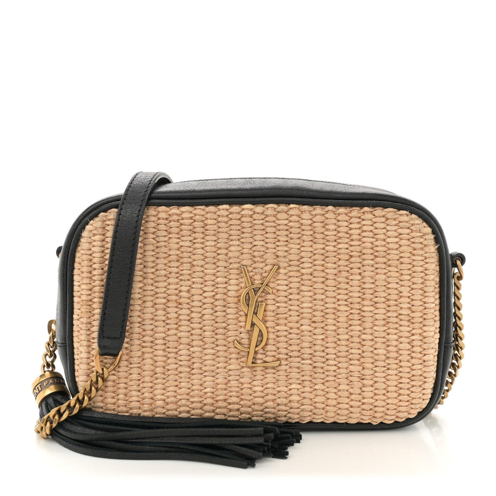Raffia Canvas Monogram Mini Lou Camera Bag Beige Black