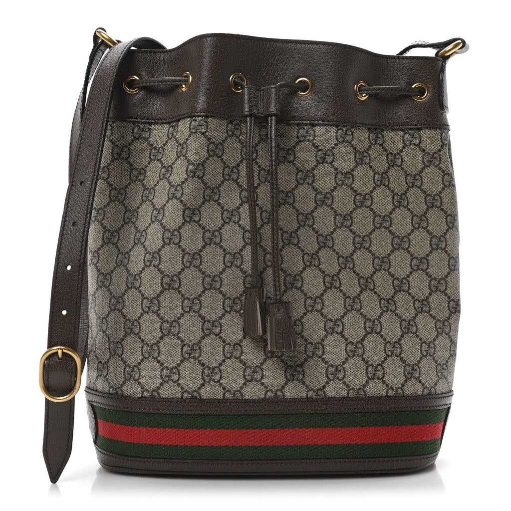 GG Supreme Monogram Web Ophidia Bucket Bag Brown
