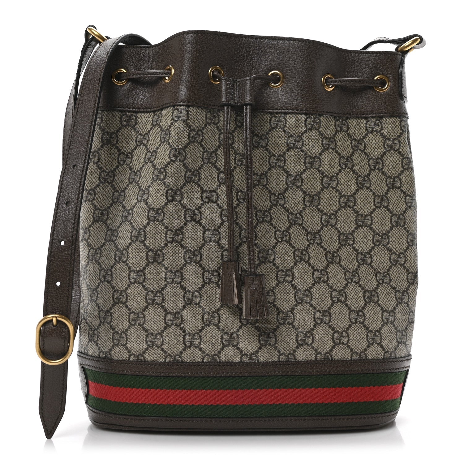 GG Supreme Monogram Web Ophidia Bucket Bag Brown
