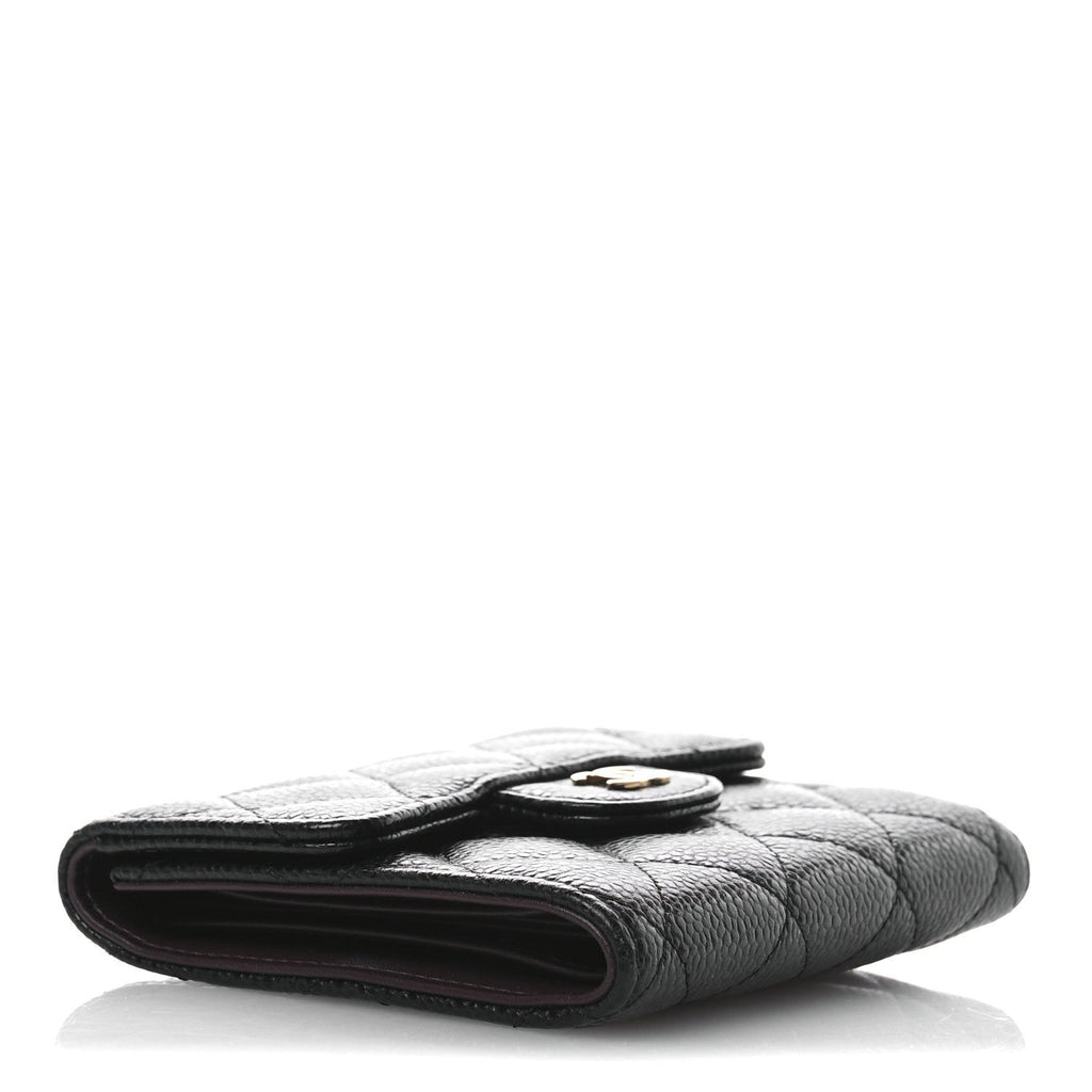 Caviar Quilted Compact Flap Wallet Black