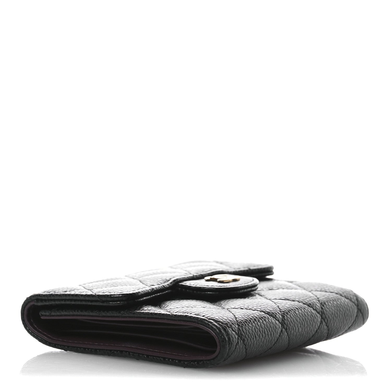 Caviar Quilted Compact Flap Wallet Black