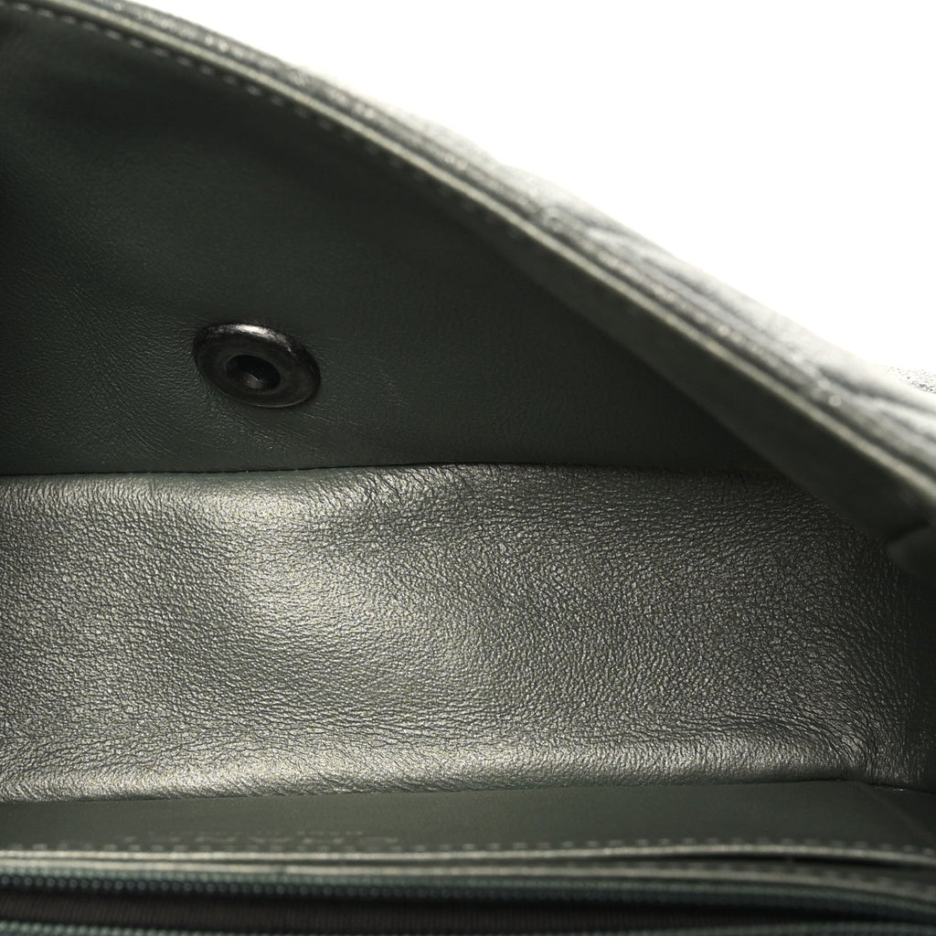Iridescent Lambskin Quilted Mini Rectangular Flap Khaki