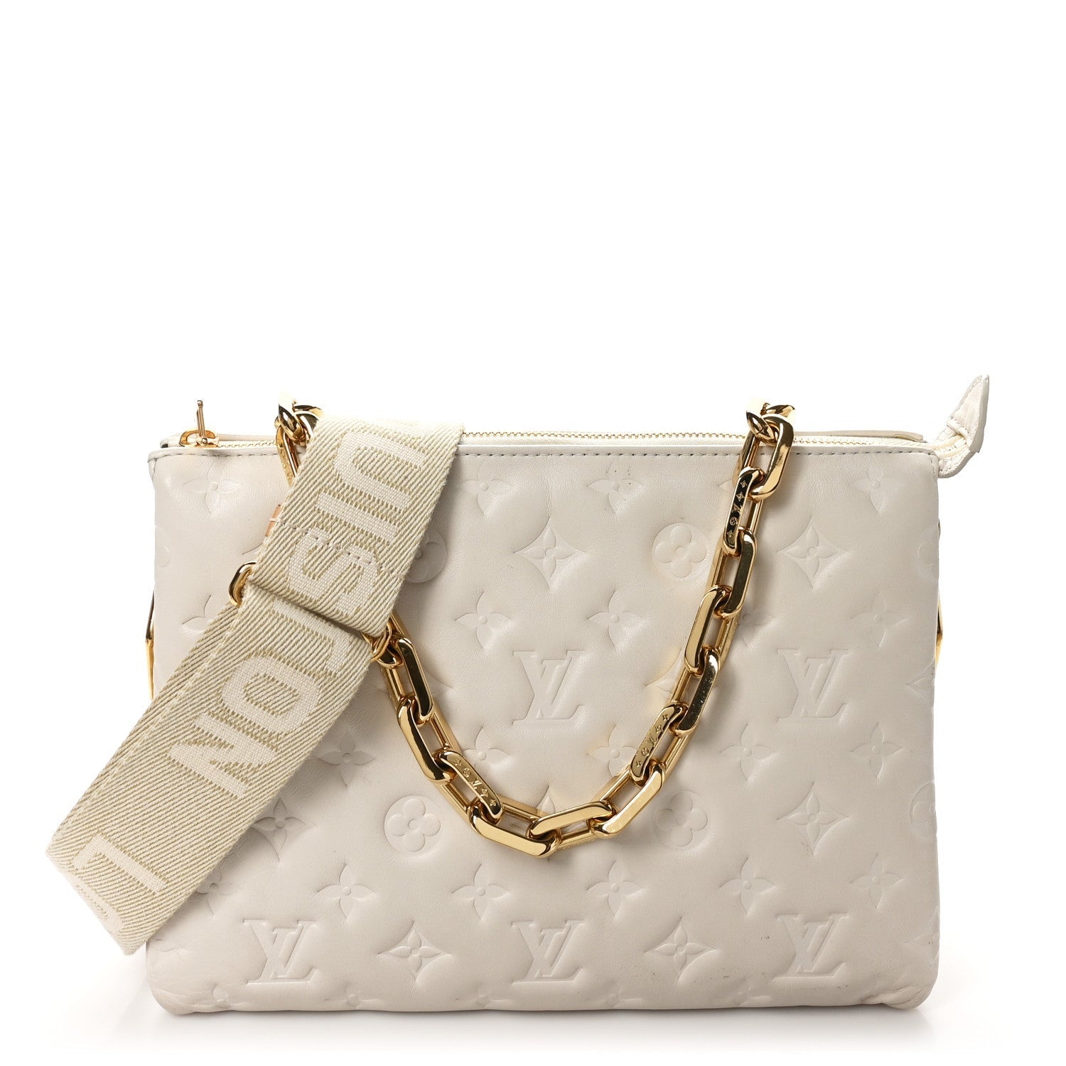 Lambskin Embossed Monogram Coussin PM Cream