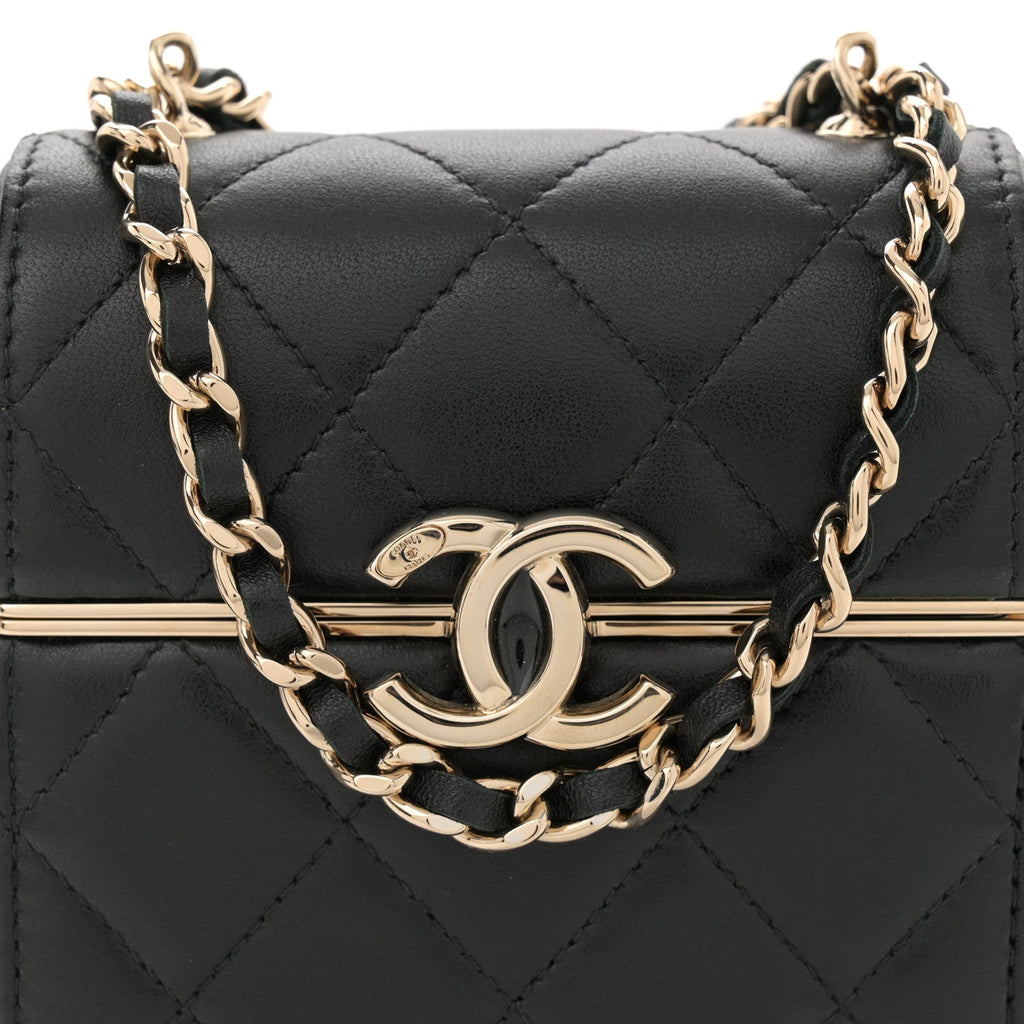 Lambskin Quilted Small Box With Chain Black