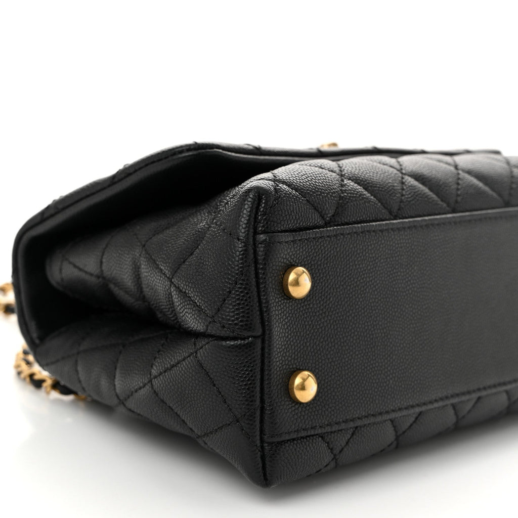 Caviar Quilted Mini Coco Handle Flap Black