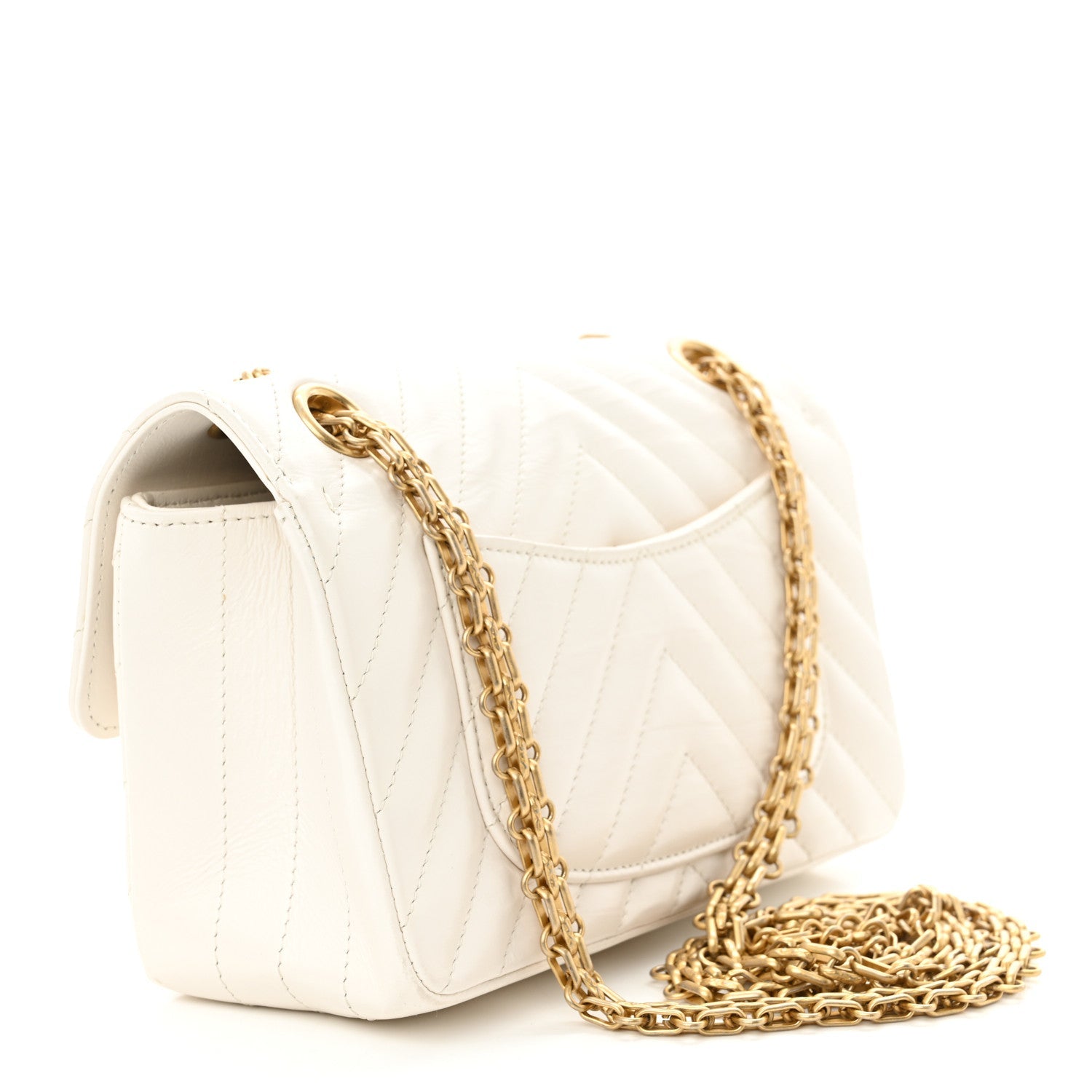 Aged Calfskin Chevron Quilted 2.55 Reissue Mini Flap White