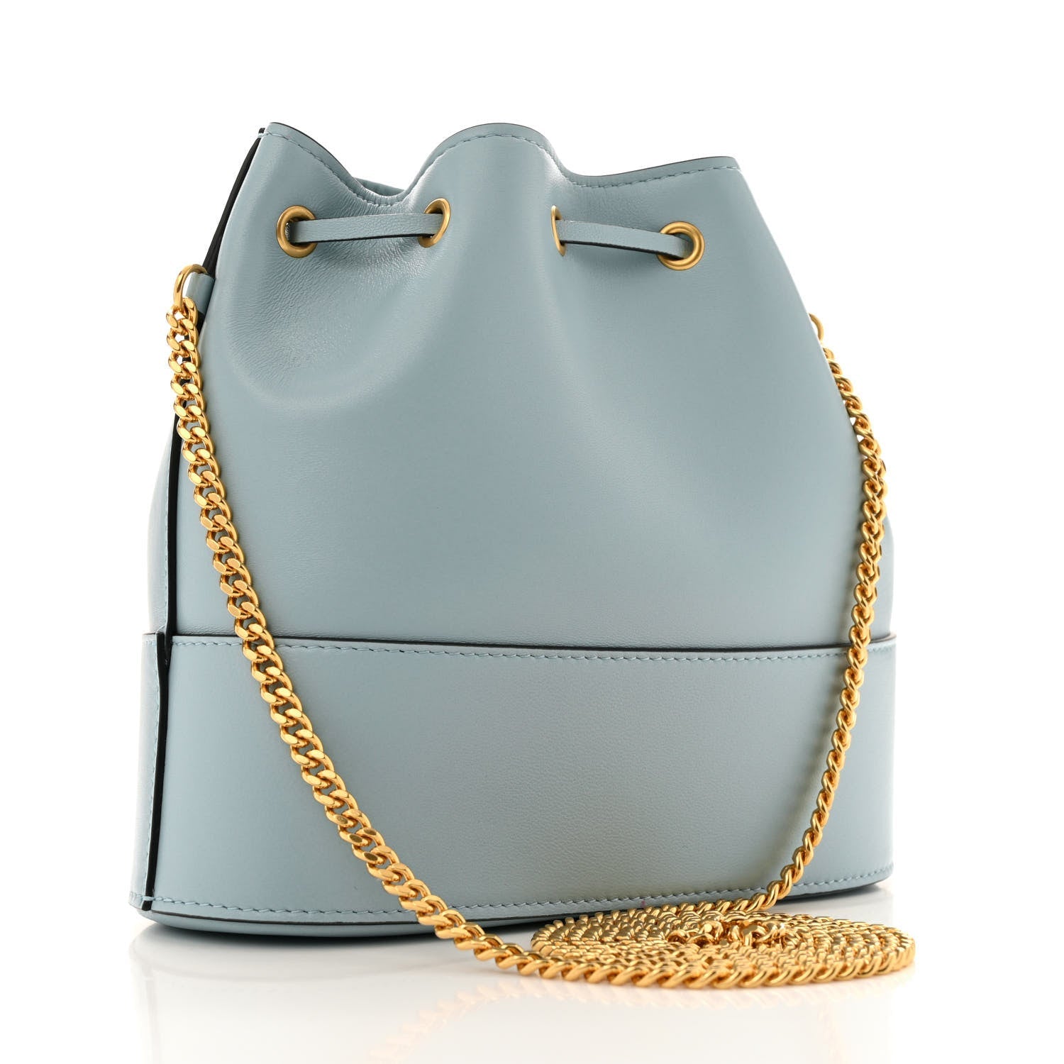 Nappa Mini VLogo Signature Chain Bucket Bag Blue Porcelain