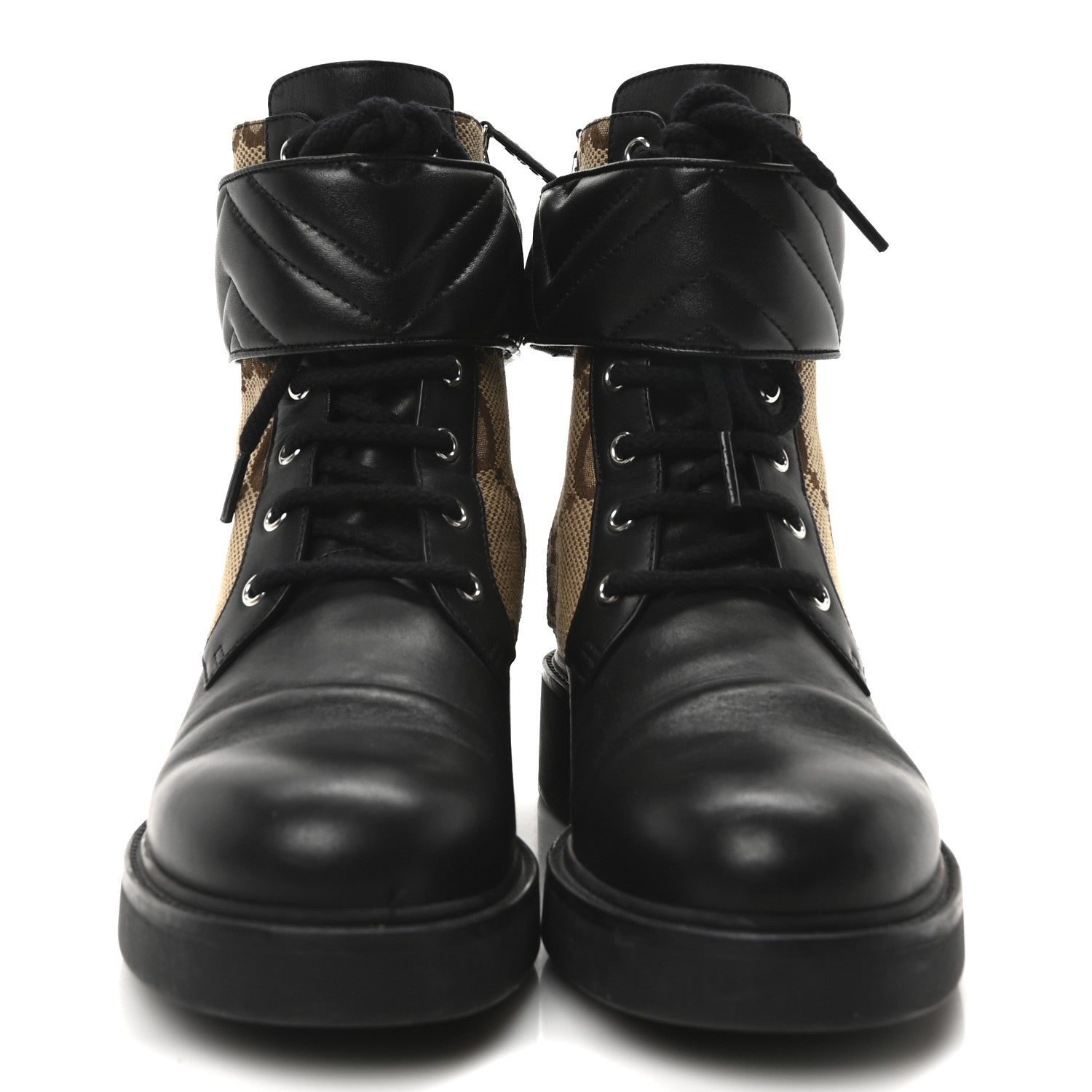 Flores Calfskin Monogram Maxi GG Nappa Matelasse Double G 40mm Ankle Boots 39 Black Camel Ebony