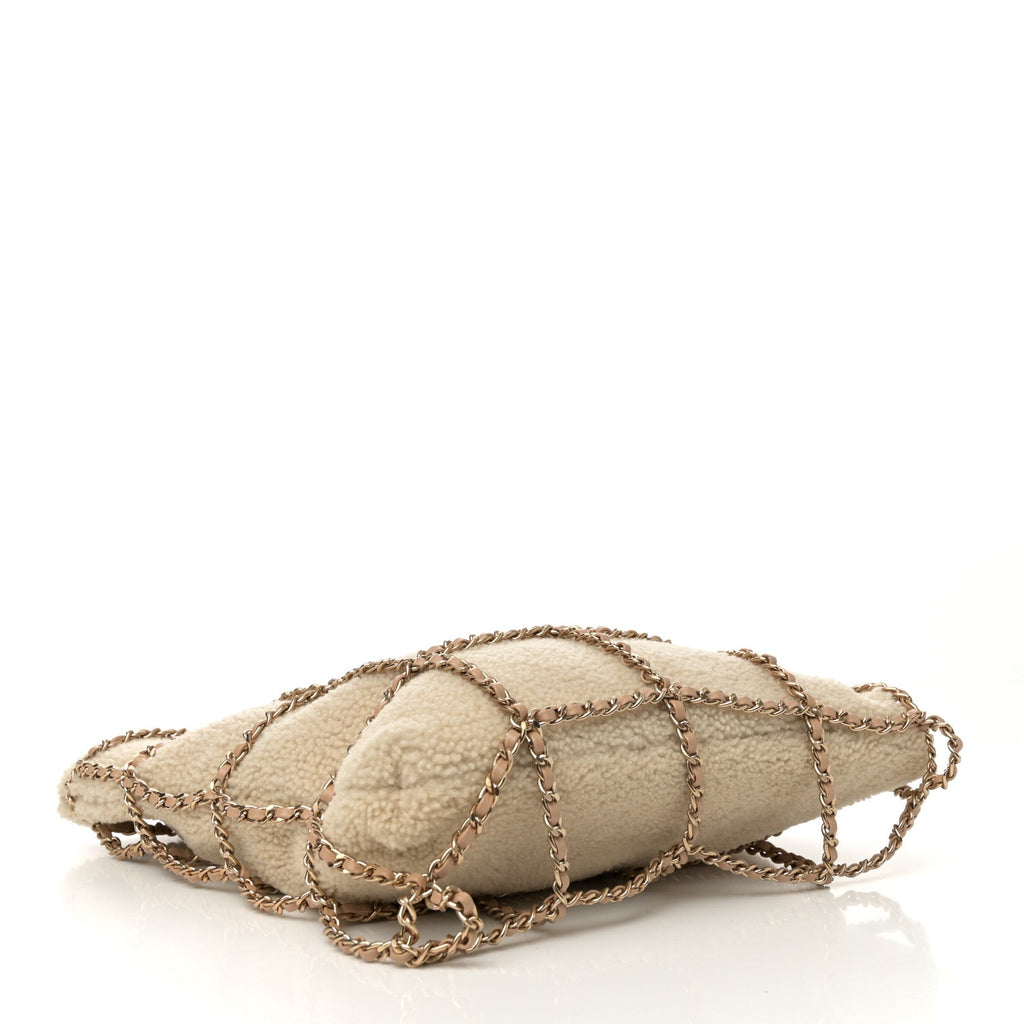 Shearling Small Shopping Chain Bag Beige