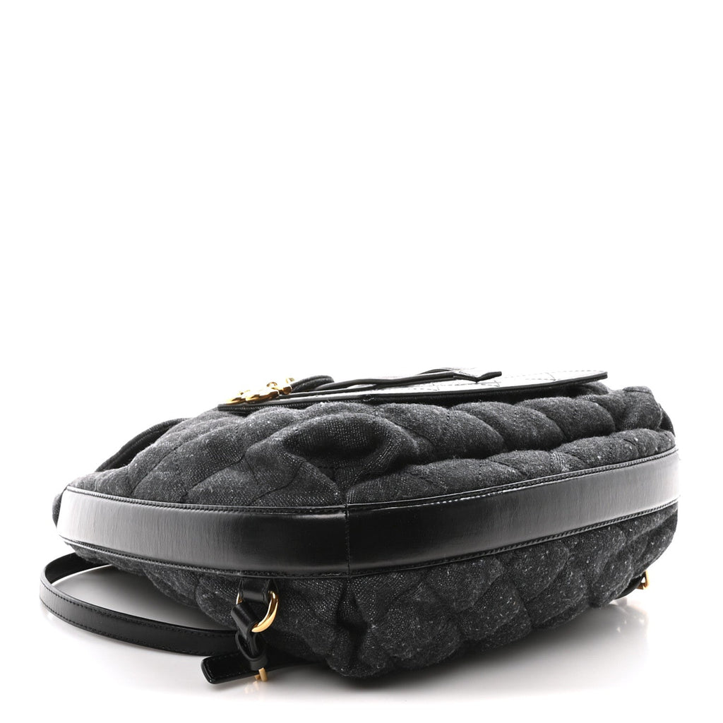 Denim Calfskin Quilted Backpack Black