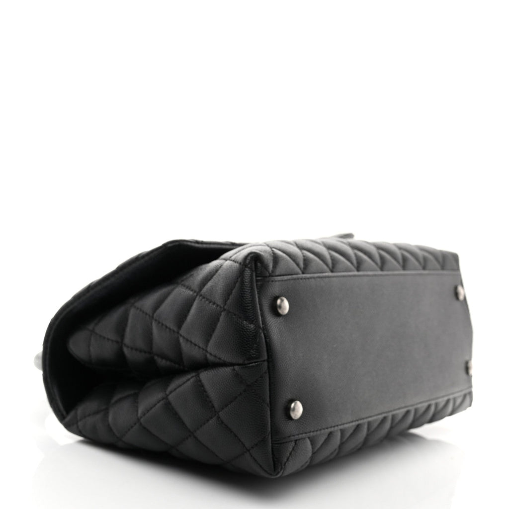 Caviar Lizard Embossed Quilted Small Coco Handle Flap Black