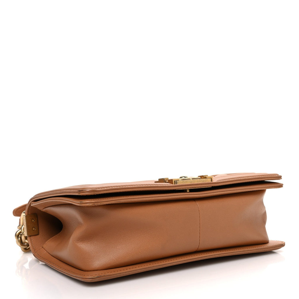 Calfskin Chevron Quilted Medium Boy Flap Beige