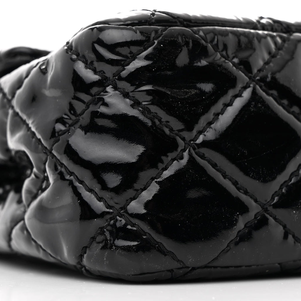 Patent Quilted Medium Double Flap Black