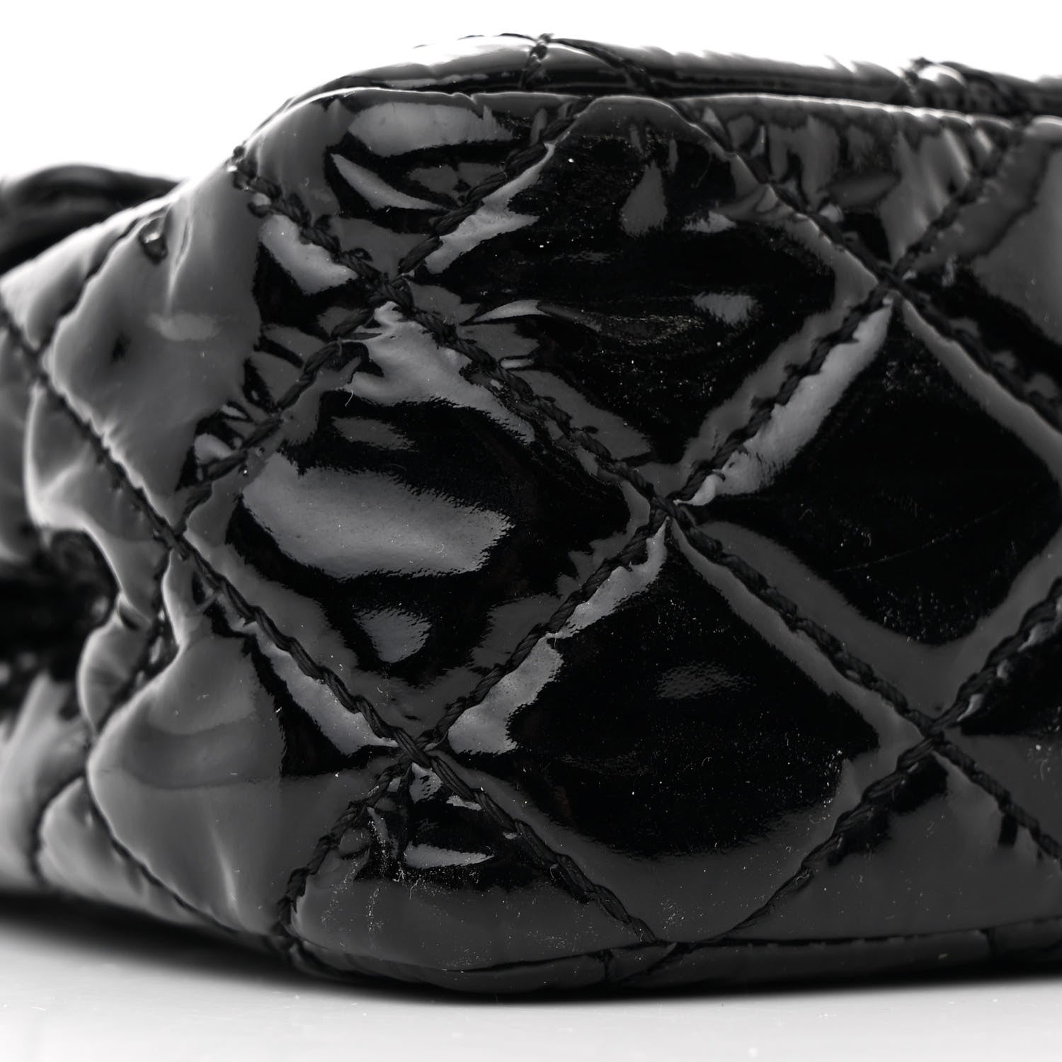 Patent Quilted Medium Double Flap Black